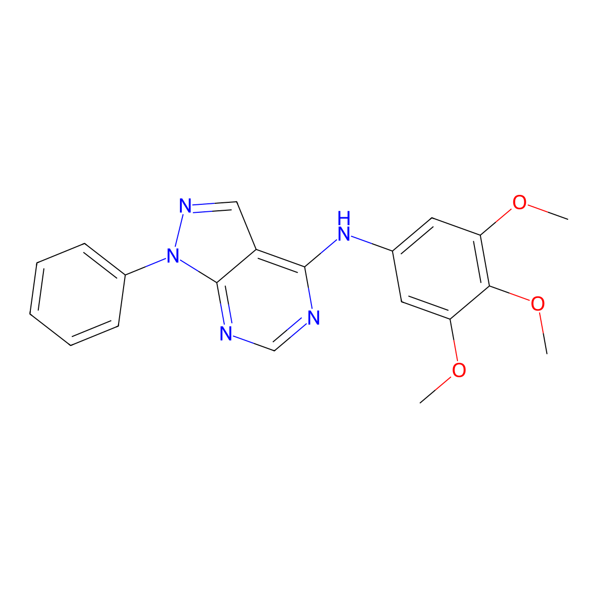 1-phenyl-N-(3,4,5-trimethoxyphenyl)-1H-pyrazolo[3,4-d]pyrimidin-4-amine molecular structure, CAS 393820-14-9