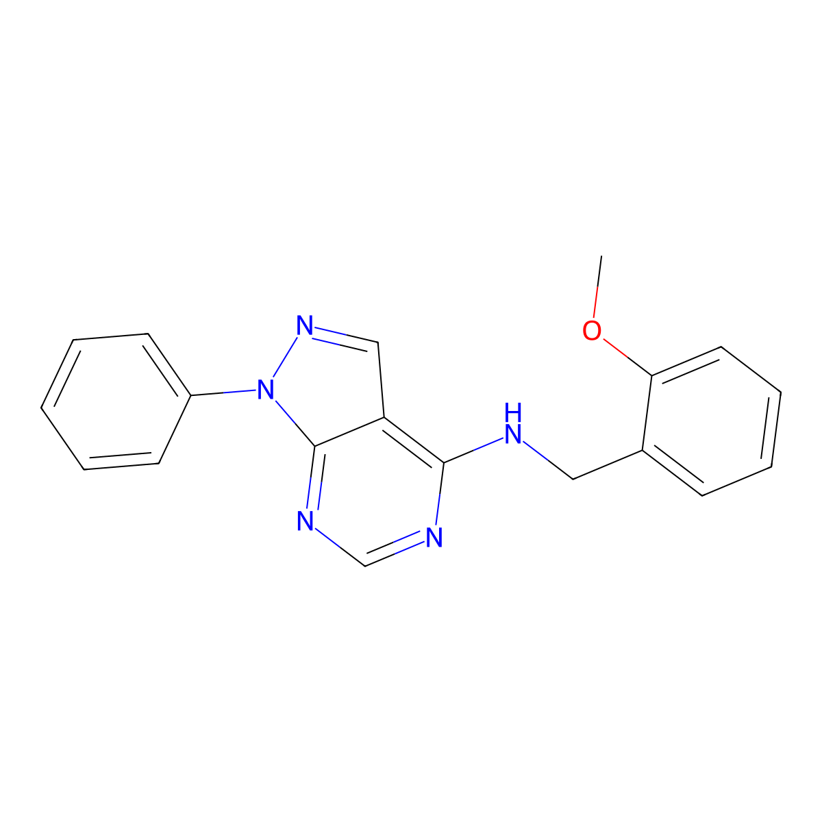 N-(2-methoxybenzyl)-1-phenyl-1H-pyrazolo[3,4-d]pyrimidin-4-amine molecular structure, CAS 393820-16-1