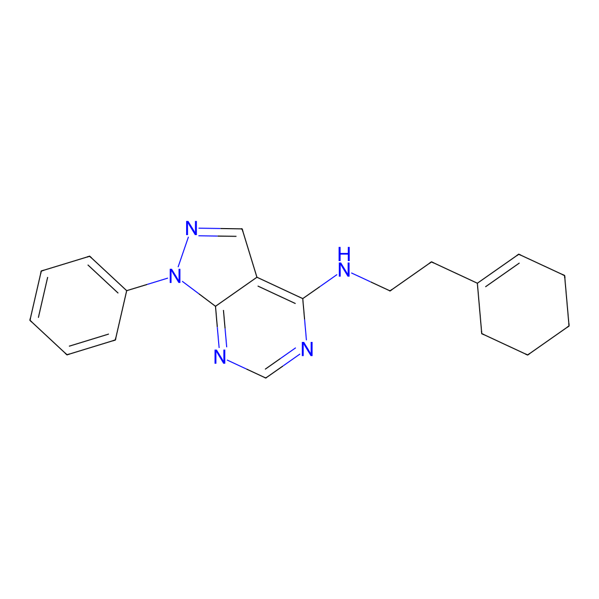 N-[2-(1-cyclohexenyl)ethyl]-1-phenyl-4-pyrazolo[3,4-d]pyrimidinamine molecular structure, CAS 393820-21-8