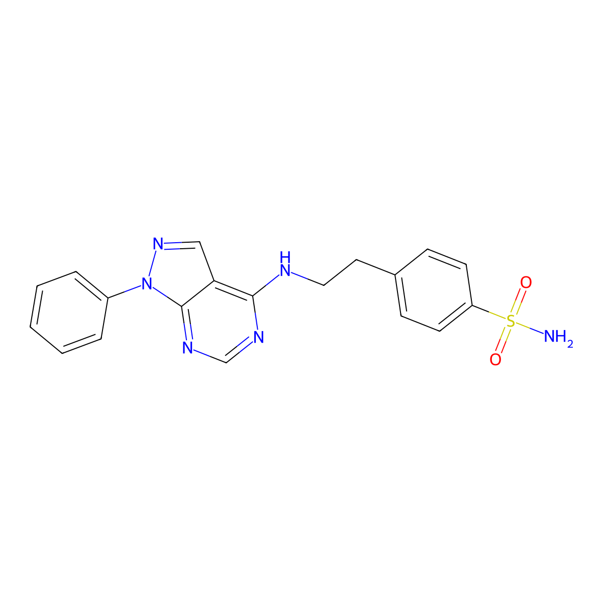 4-[2-[(1-Phenylpyrazolo[3,4-d]pyrimidin-4-yl)amino]ethyl]benzenesulfonamide molecular structure, CAS 393820-34-3