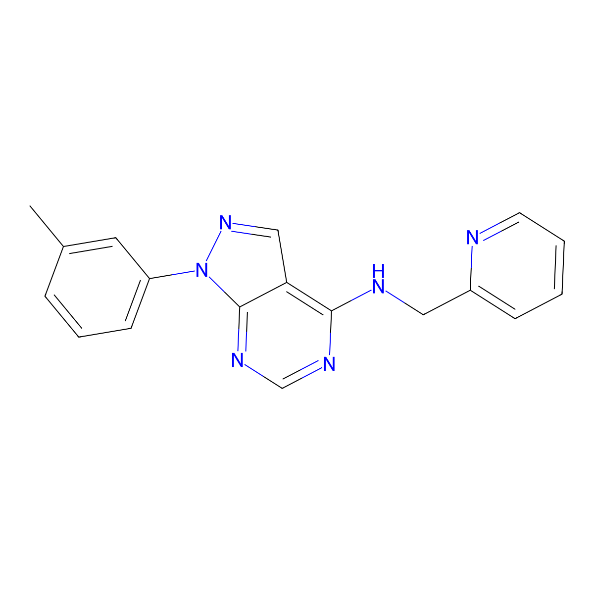 1-(3-methylphenyl)-N-(2-pyridinylmethyl)-4-pyrazolo[3,4-d]pyrimidinamine molecular structure, CAS 393820-44-5