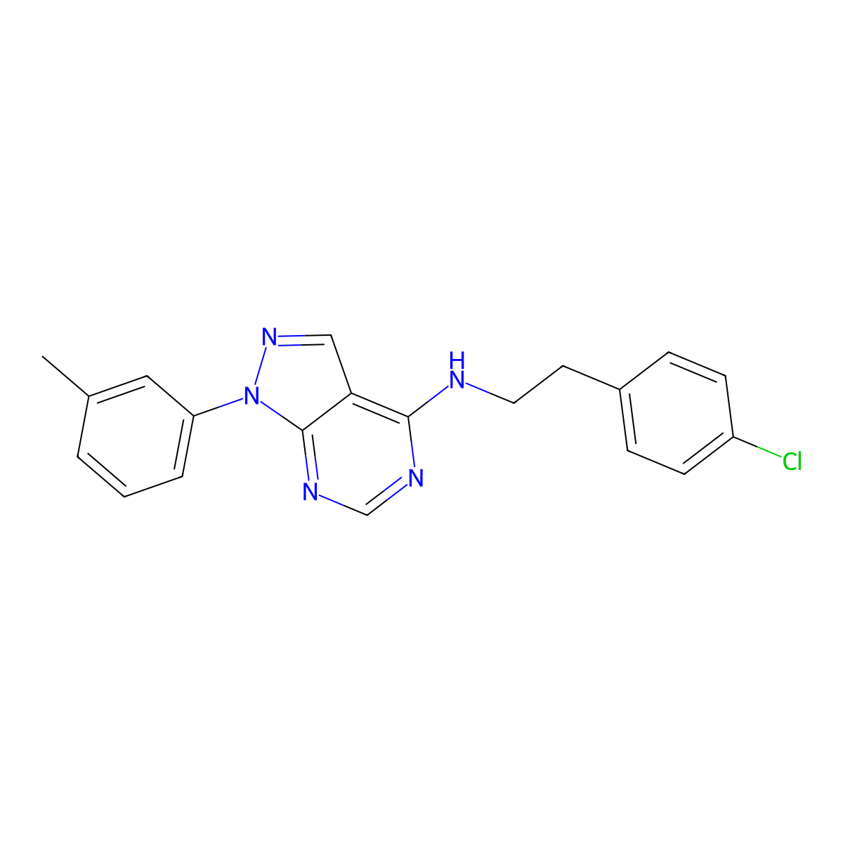 N-(4-Chlorophenethyl)-1-(m-tolyl)-1H-pyrazolo[3,4-d]pyrimidin-4-amine molecular structure, CAS 393820-56-9