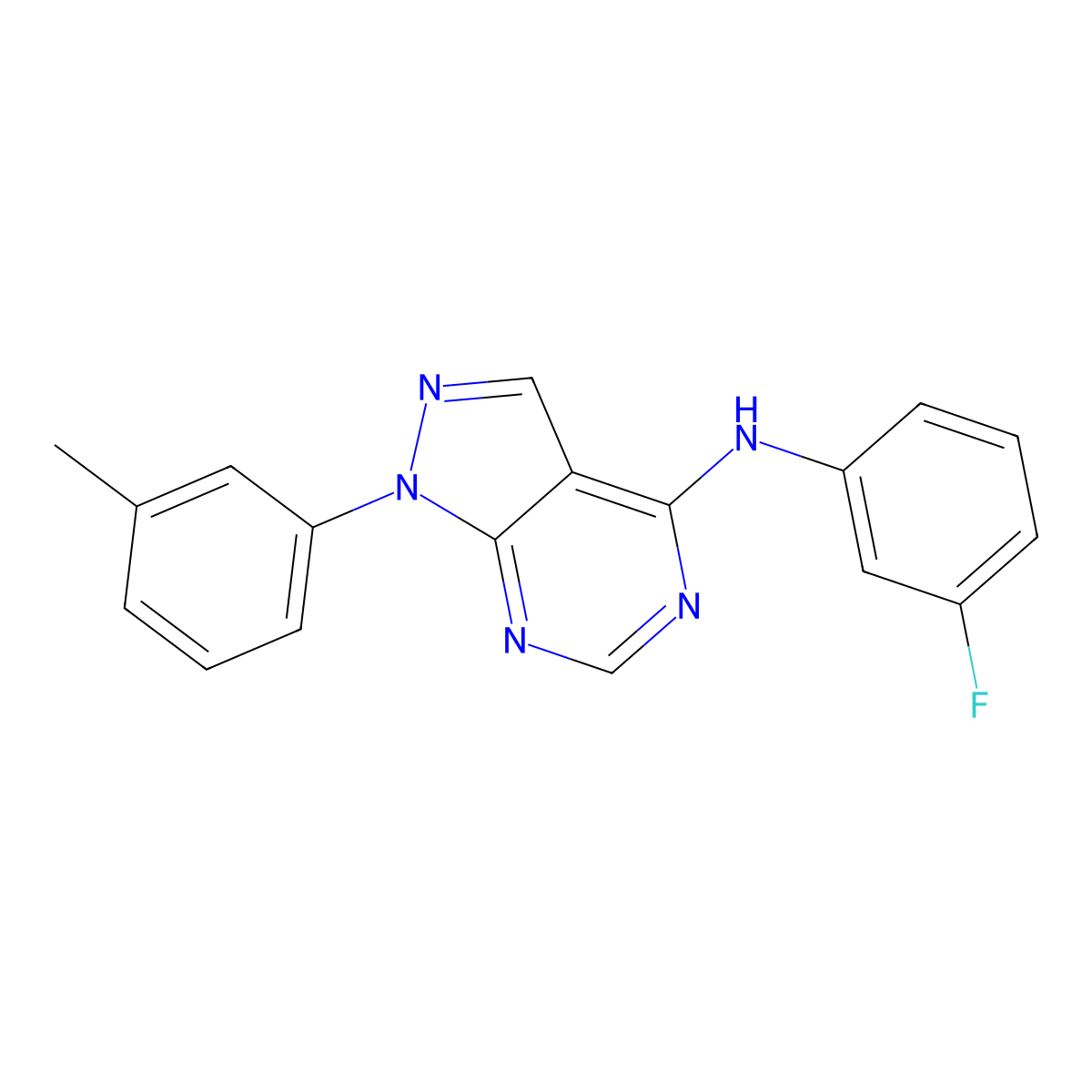 N-(3-fluorophenyl)-1-(3-methylphenyl)-1H-pyrazolo[3,4-d]pyrimidin-4-amine molecular structure, CAS 393820-63-8