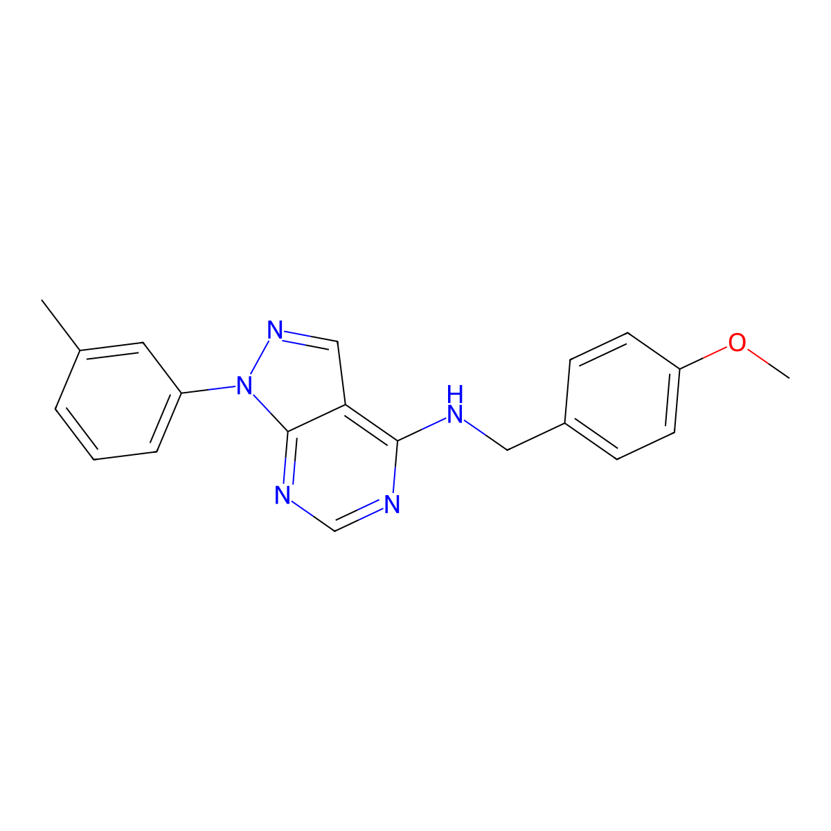 N-[(4-methoxyphenyl)methyl]-1-(3-methylphenyl)pyrazolo[3,4-d]pyrimidin-4-amine molecular structure, CAS 393820-66-1