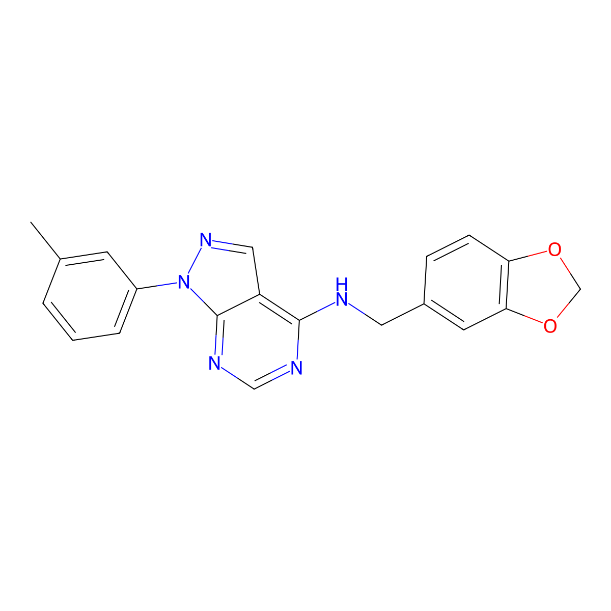 N-(1,3-benzodioxol-5-ylmethyl)-1-(3-methylphenyl)-1H-pyrazolo[3,4-d]pyrimidin-4-amine molecular structure, CAS 393820-71-8