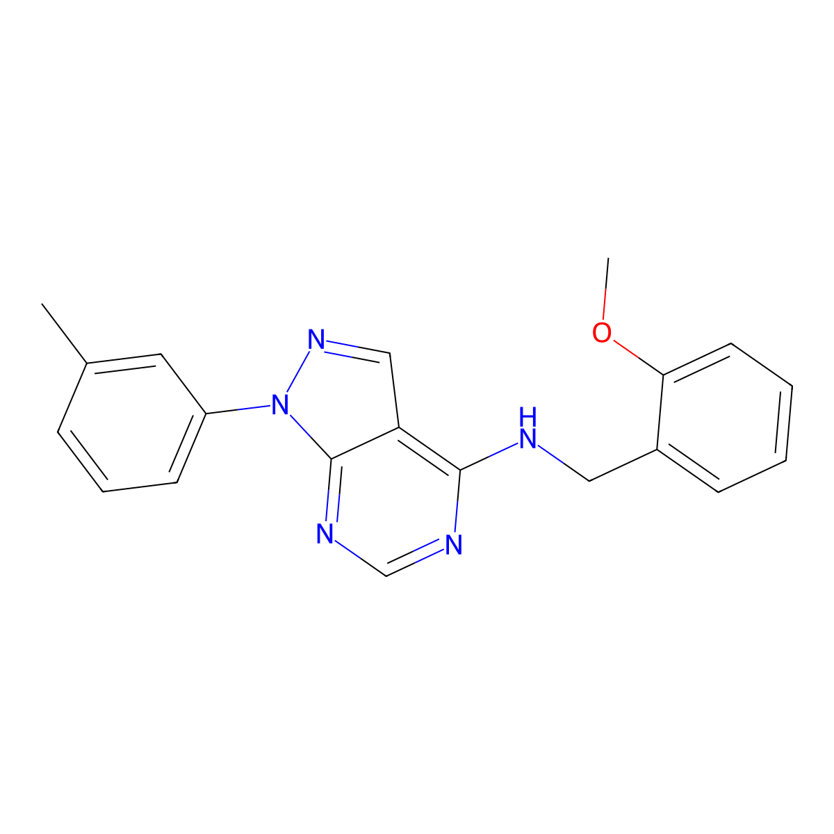 [(2-Methoxyphenyl)methyl][1-(3-methylphenyl)pyrazolo[4,5-e]pyrimidin-4-yl]amin e molecular structure, CAS 393820-82-1