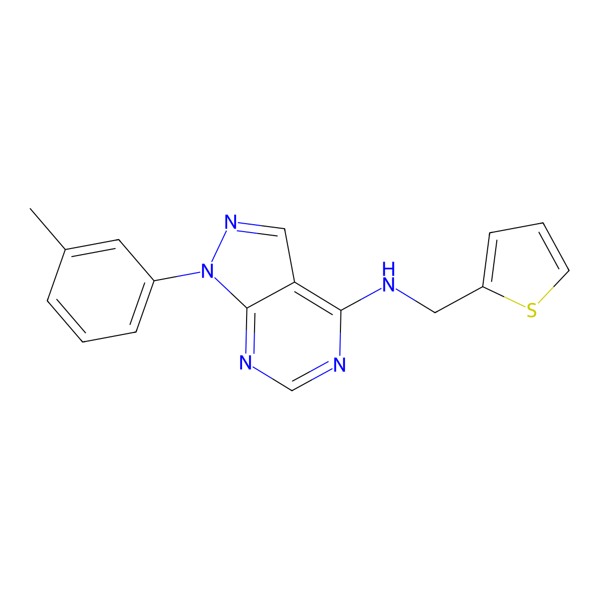 1-(3-methylphenyl)-N-(thiophen-2-ylmethyl)pyrazolo[3,4-d]pyrimidin-4-amine molecular structure, CAS 393820-88-7