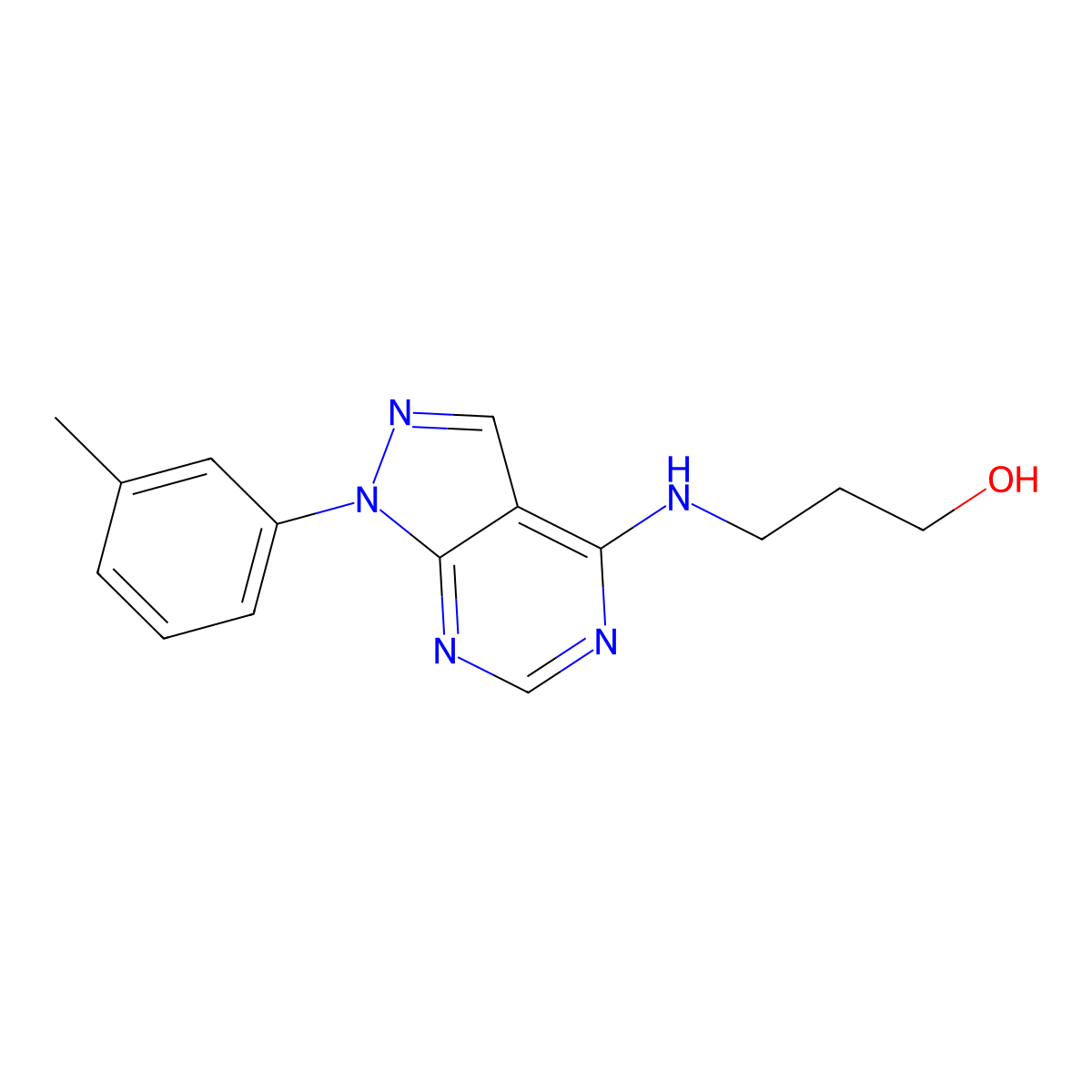 3-{[1-(3-methylphenyl)-1H-pyrazolo[3,4-d]pyrimidin-4-yl]amino}propan-1-ol molecular structure, CAS 393820-97-8