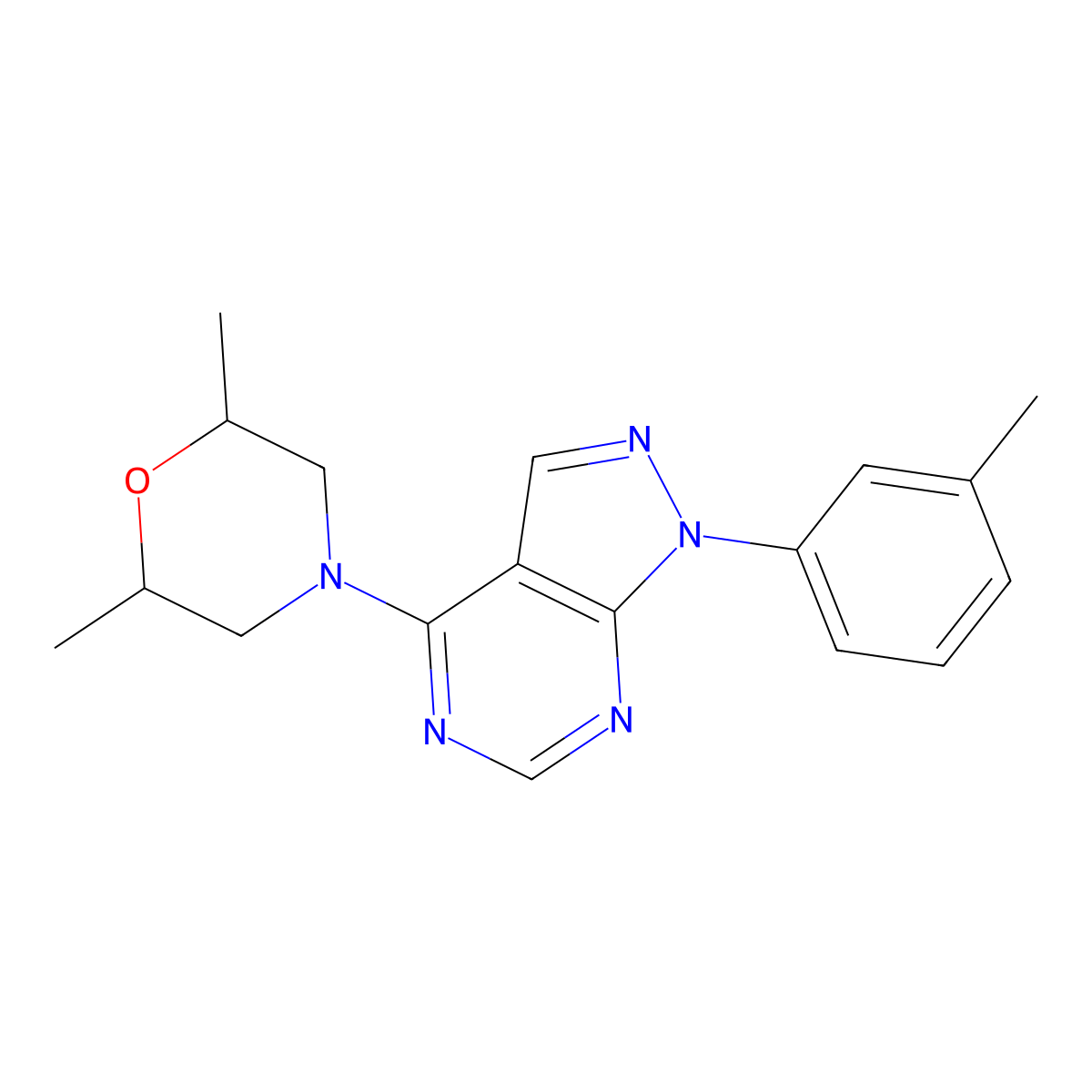 2,6-Dimethyl-4-[1-(3-methylphenyl)pyrazolo[3,4-d]pyrimidin-4-yl]morpholine molecular structure, CAS 393821-29-9