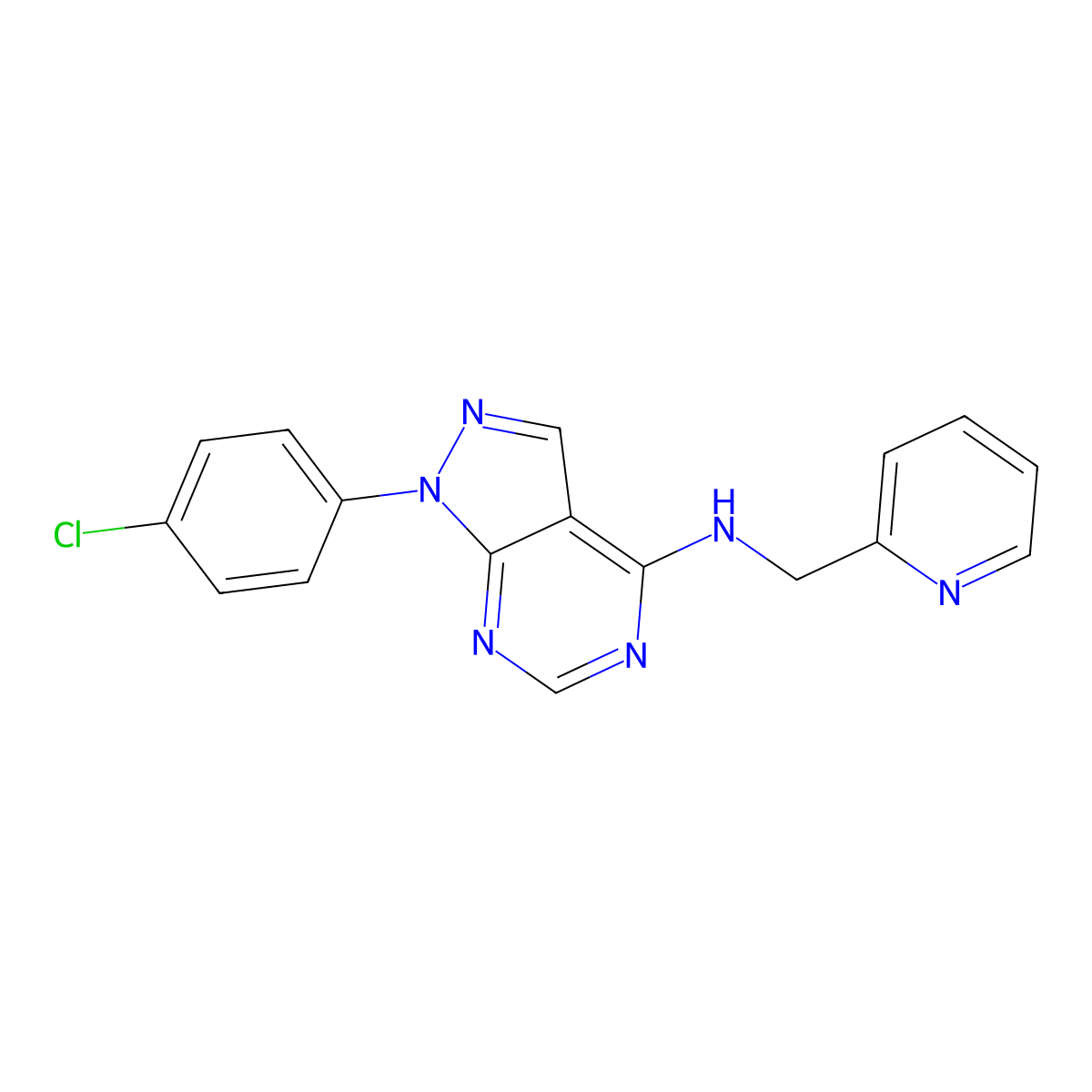 1-(4-chlorophenyl)-N-(pyridin-2-ylmethyl)-1H-pyrazolo[3,4-d]pyrimidin-4-amine molecular structure, CAS 393821-36-8