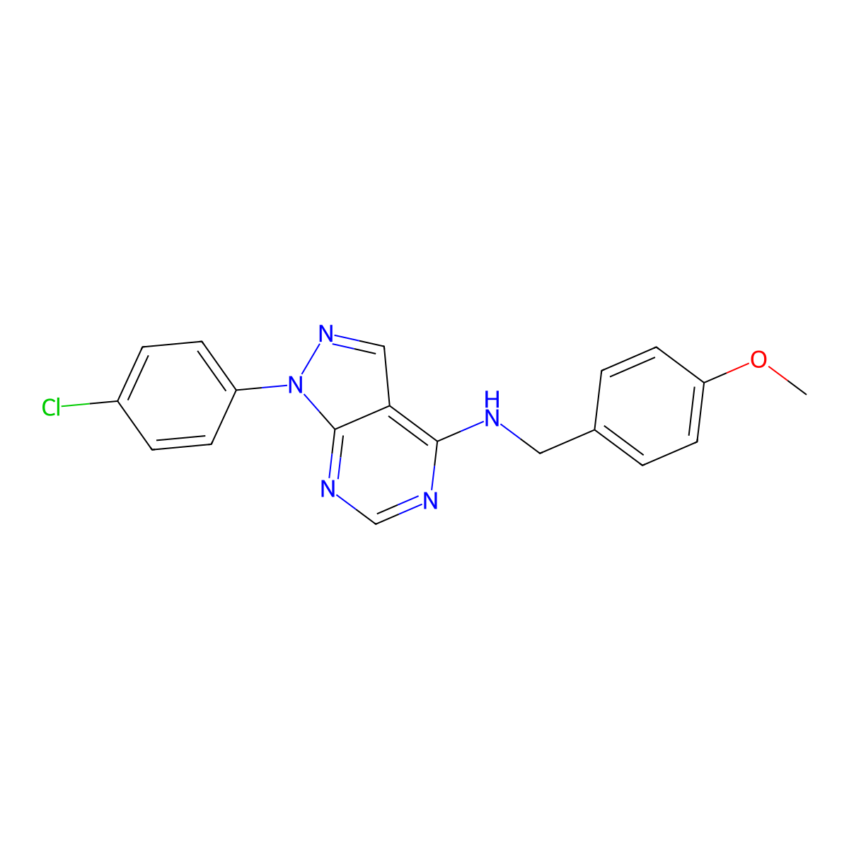 1-(4-chlorophenyl)-N-[(4-methoxyphenyl)methyl]pyrazolo[3,4-d]pyrimidin-4-amine molecular structure, CAS 393821-54-0