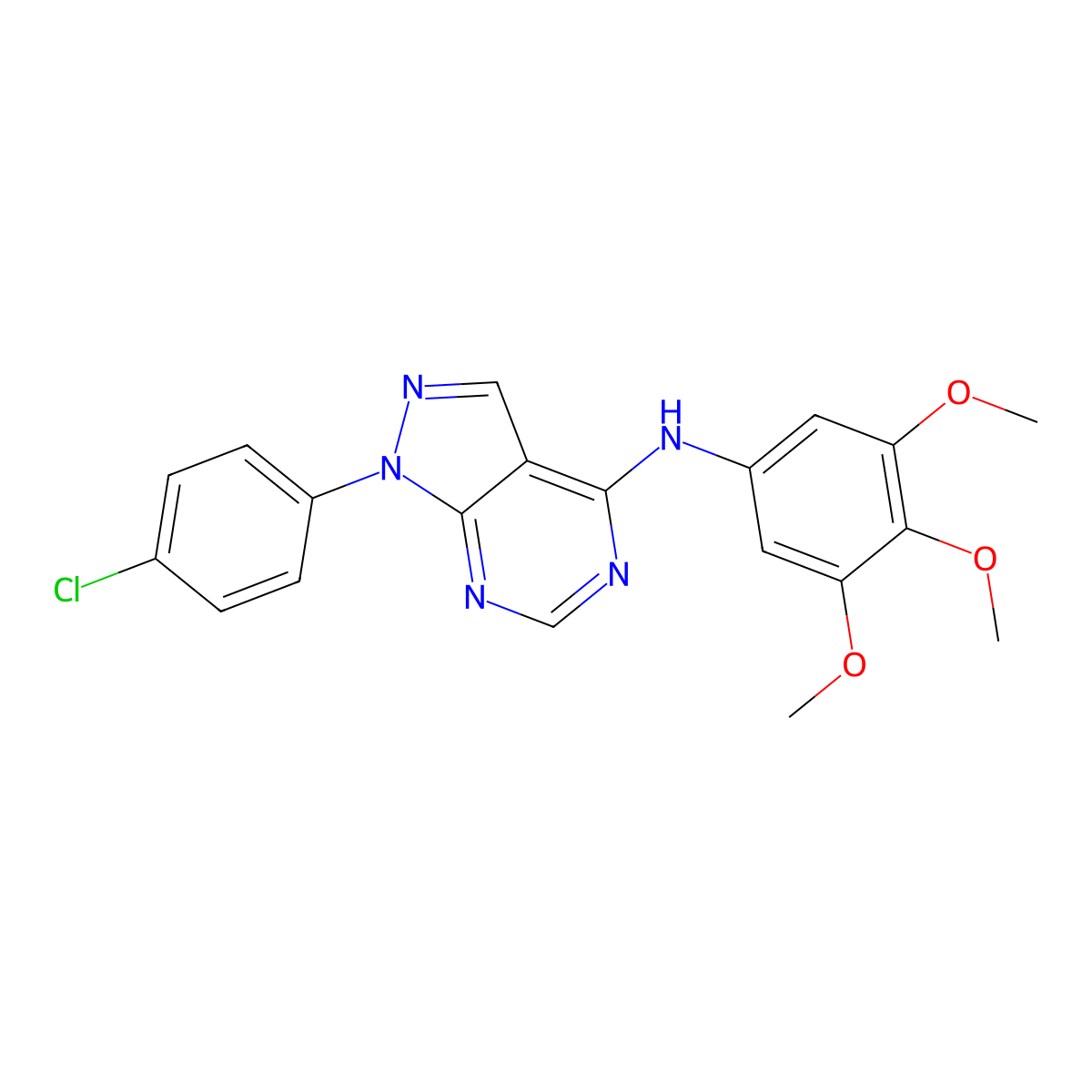 1-(4-chlorophenyl)-N-(3,4,5-trimethoxyphenyl)pyrazolo[3,4-d]pyrimidin-4-amine molecular structure, CAS 393821-57-3