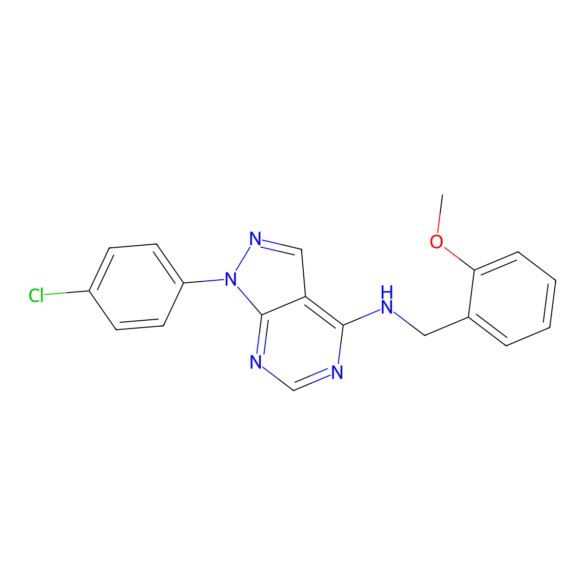1-(4-chlorophenyl)-N-(2-methoxybenzyl)-1H-pyrazolo[3,4-d]pyrimidin-4-amine molecular structure, CAS 393821-64-2