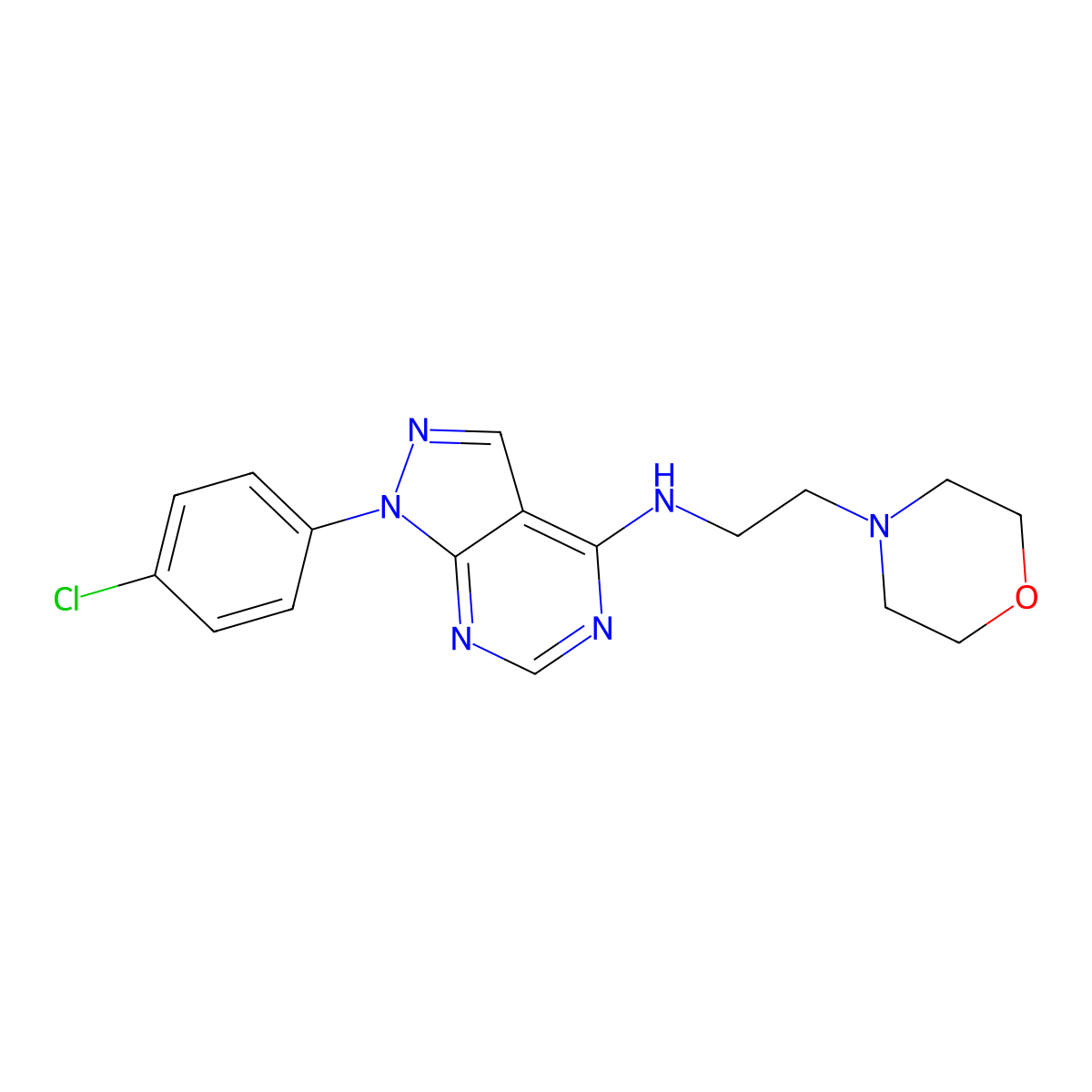 1-(4-chlorophenyl)-N-(2-morpholin-4-ylethyl)pyrazolo[3,4-d]pyrimidin-4-amine molecular structure, CAS 393821-74-4