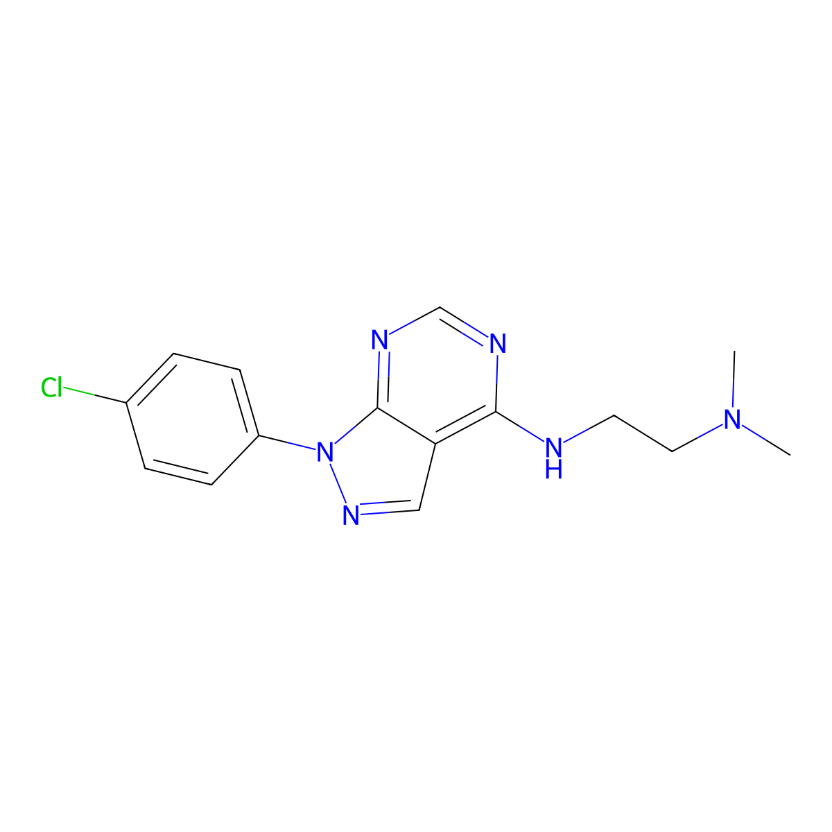 N-[1-(4-chlorophenyl)pyrazolo[3,4-d]pyrimidin-4-yl]-N',N'-dimethylethane-1,2-diamine molecular structure, CAS 393821-91-5