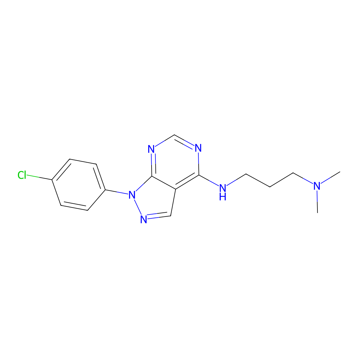 N'-[1-(4-chlorophenyl)-1H-pyrazolo[3,4-d]pyrimidin-4-yl]-N,N-dimethylpropane-1,3-diamine molecular structure, CAS 393821-93-7