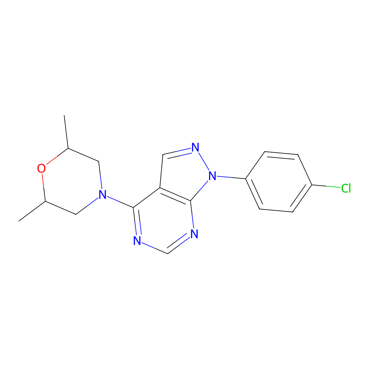 4-[1-(4-Chlorophenyl)-4-pyrazolo[3,4-d]pyrimidinyl]-2,6-dimethylmorpholine molecular structure, CAS 393822-20-3