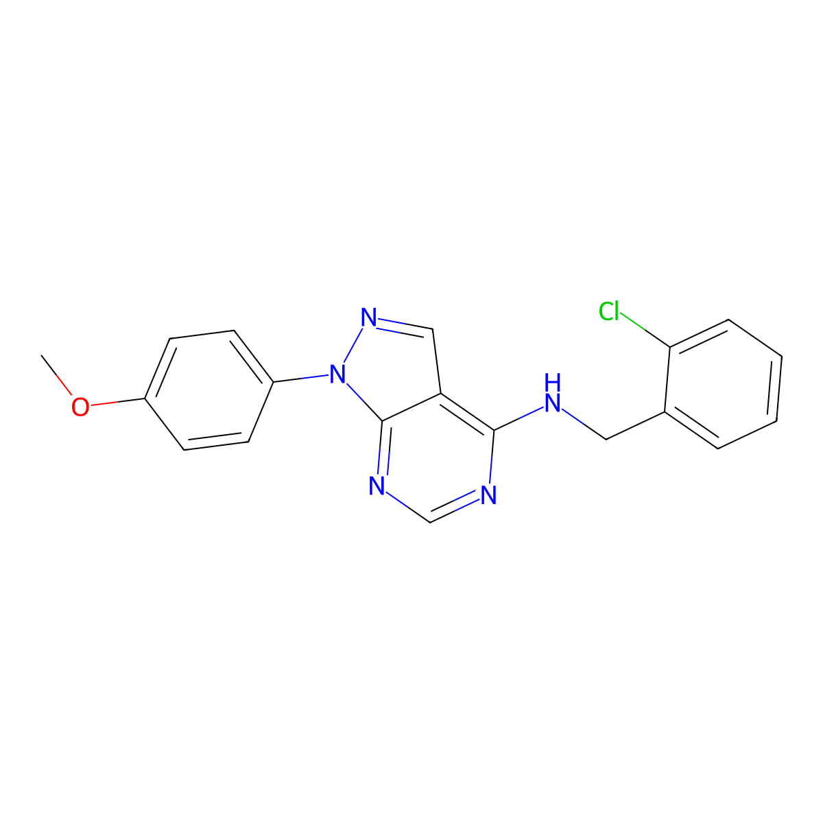 N-[(2-chlorophenyl)methyl]-1-(4-methoxyphenyl)pyrazolo[3,4-d]pyrimidin-4-amine molecular structure, CAS 393822-34-9