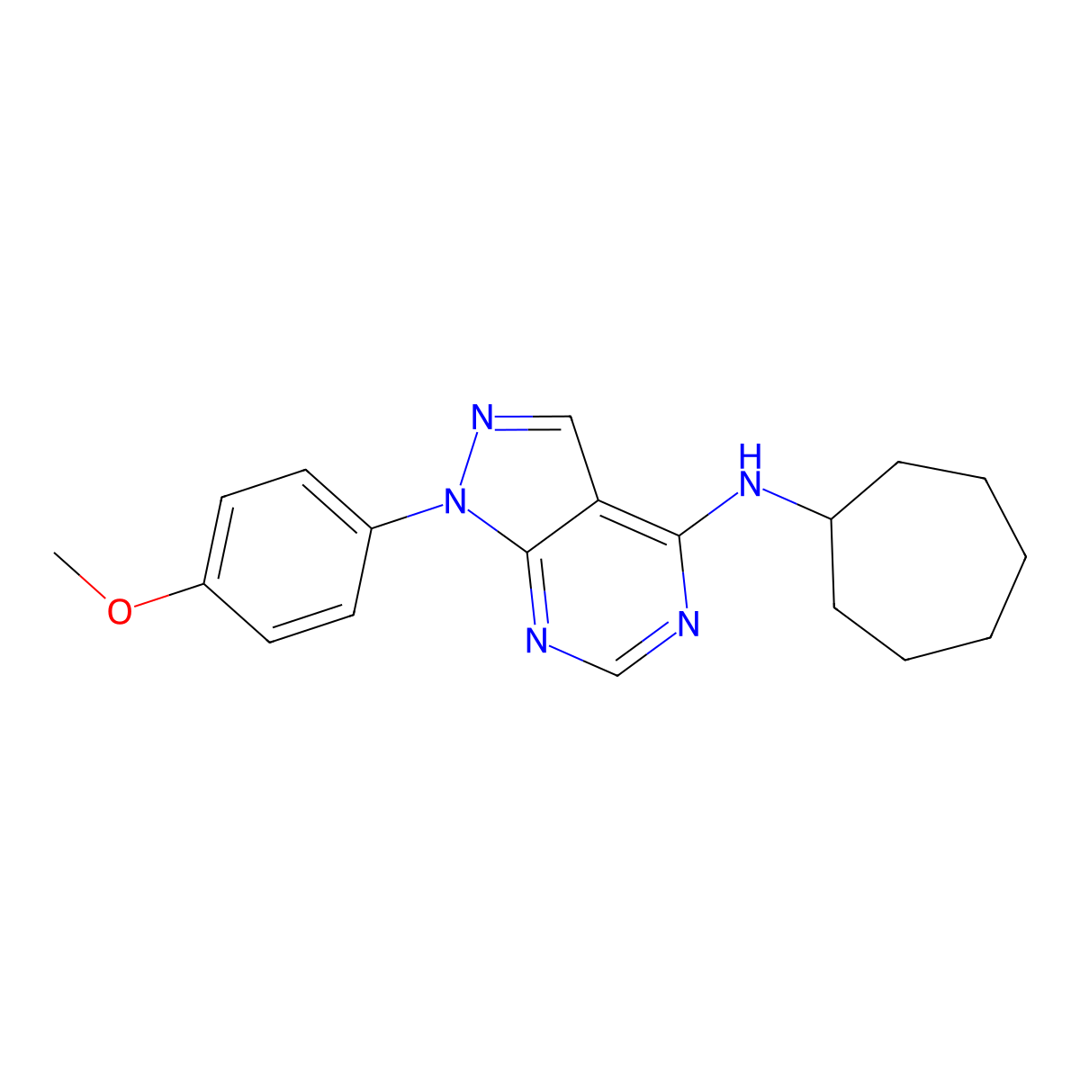 N-cycloheptyl-1-(4-methoxyphenyl)pyrazolo[3,4-d]pyrimidin-4-amine molecular structure, CAS 393822-38-3