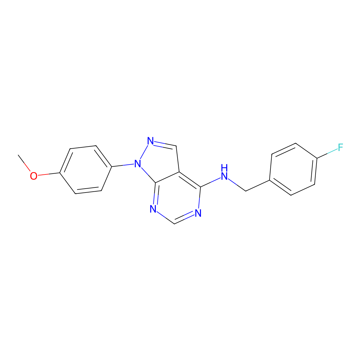 N-[(4-fluorophenyl)methyl]-1-(4-methoxyphenyl)pyrazolo[3,4-d]pyrimidin-4-amine molecular structure, CAS 393822-57-6