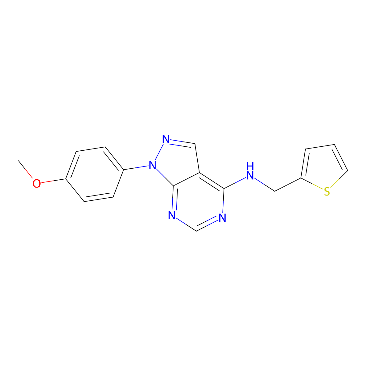 1-(4-methoxyphenyl)-N-(thiophen-2-ylmethyl)pyrazolo[3,4-d]pyrimidin-4-amine molecular structure, CAS 393822-58-7