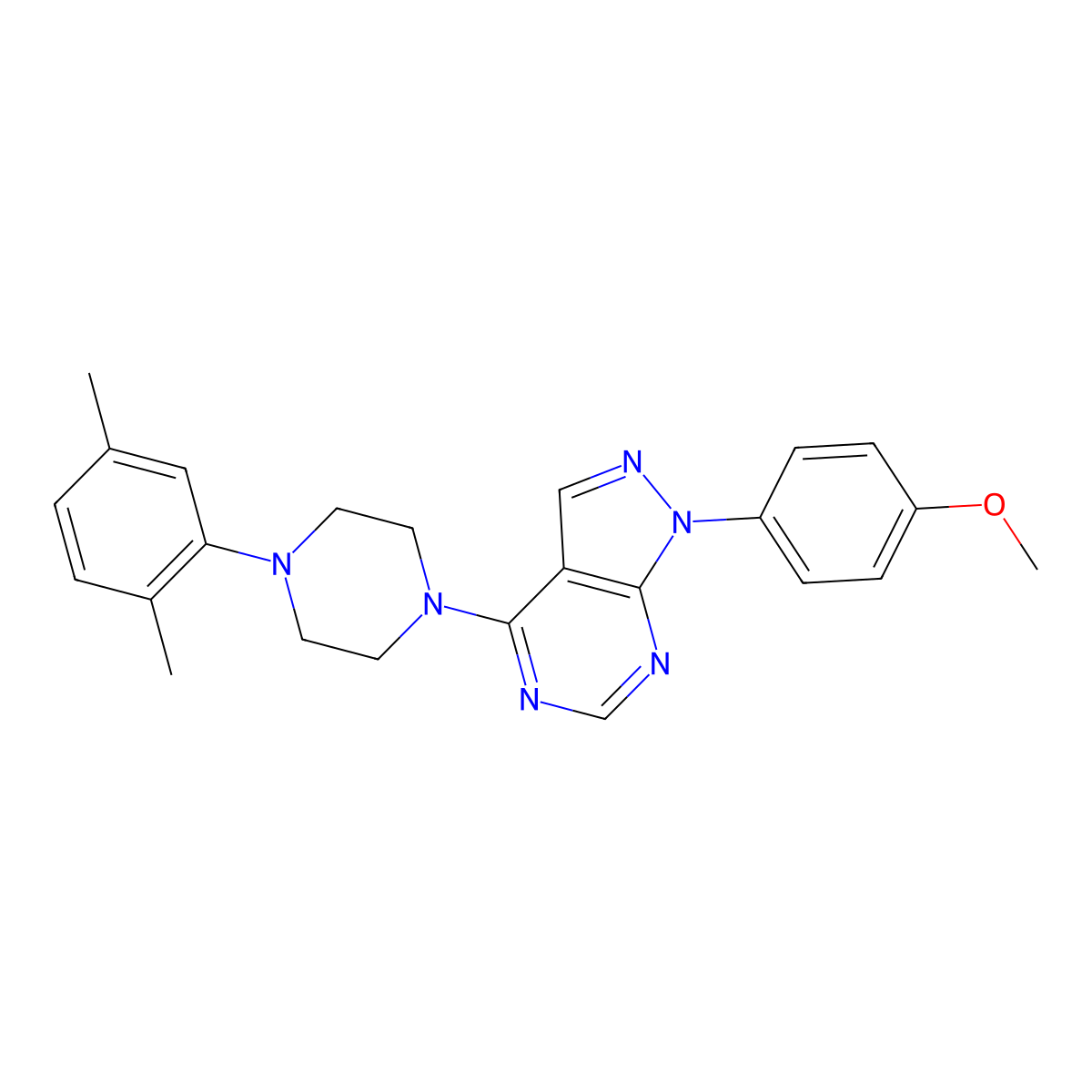 4-[4-(2,5-dimethylphenyl)piperazin-1-yl]-1-(4-methoxyphenyl)-1H-pyrazolo[3,4-d]pyrimidine molecular structure, CAS 393822-70-3