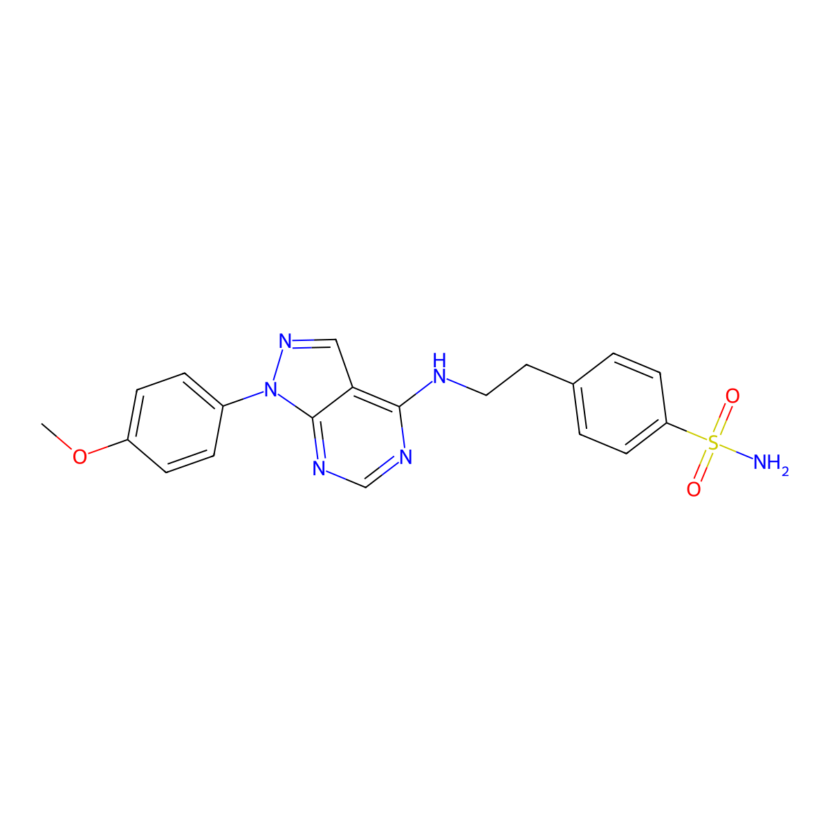 4-(2-{[1-(4-methoxyphenyl)-1H-pyrazolo[3,4-d]pyrimidin-4-yl]amino}ethyl)benzenesulfonamide molecular structure, CAS 393822-73-6
