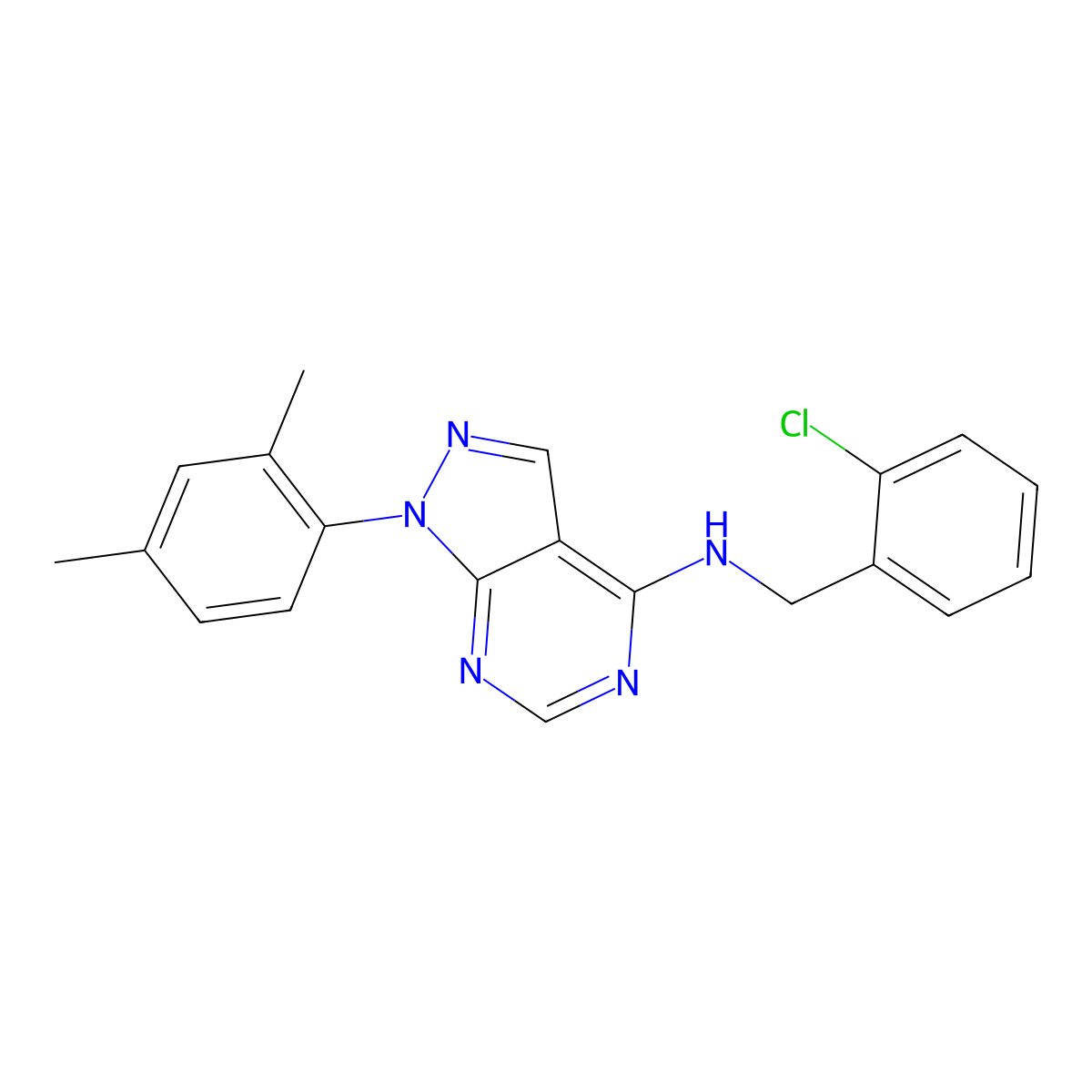 N-(2-chlorobenzyl)-1-(2,4-dimethylphenyl)-1H-pyrazolo[3,4-d]pyrimidin-4-amine molecular structure, CAS 393822-81-6