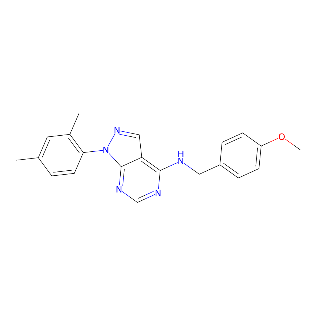 1-(2,4-dimethylphenyl)-N-[(4-methoxyphenyl)methyl]pyrazolo[3,4-d]pyrimidin-4-amine molecular structure, CAS 393822-86-1