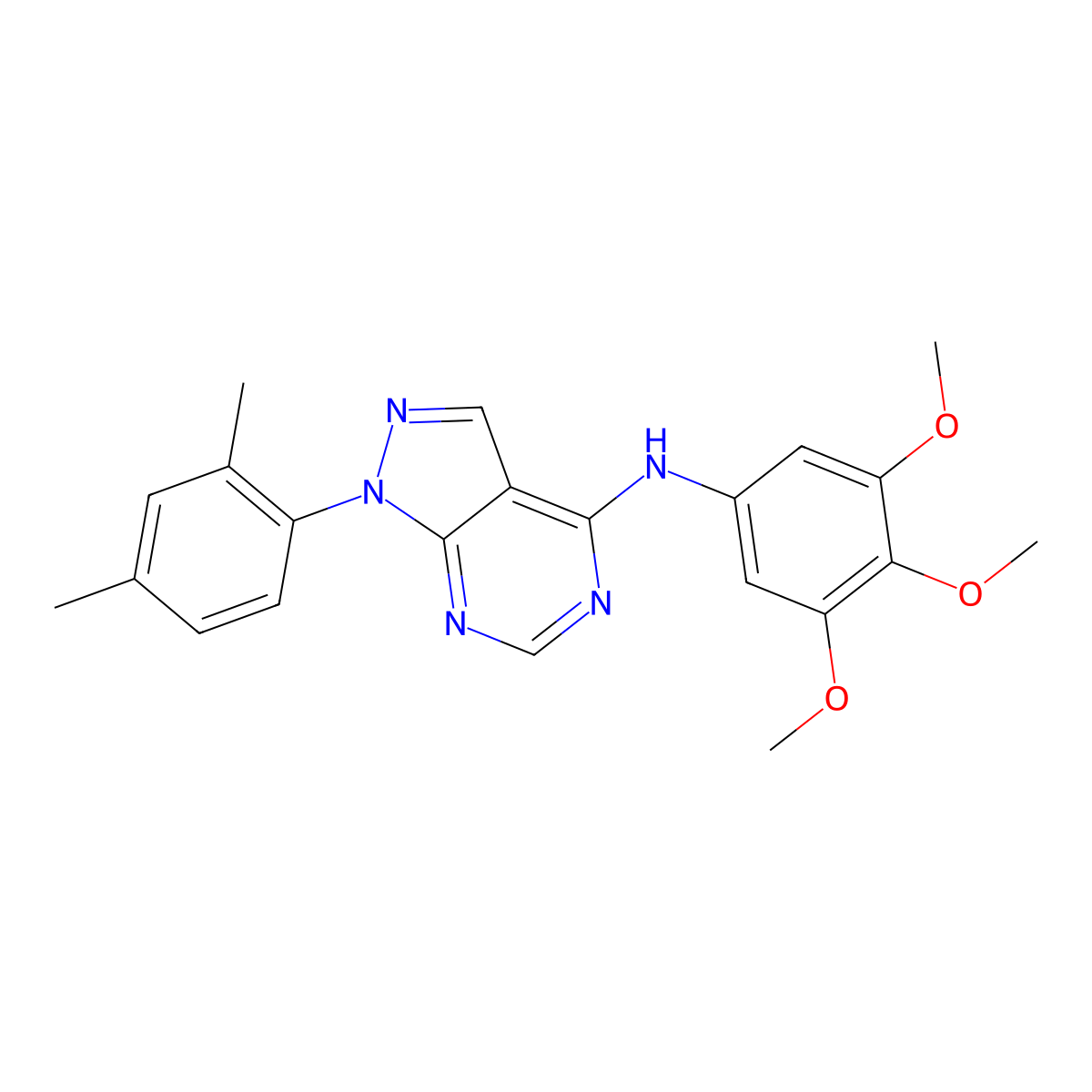 1-(2,4-dimethylphenyl)-N-(3,4,5-trimethoxyphenyl)-1H-pyrazolo[3,4-d]pyrimidin-4-amine molecular structure, CAS 393822-89-4