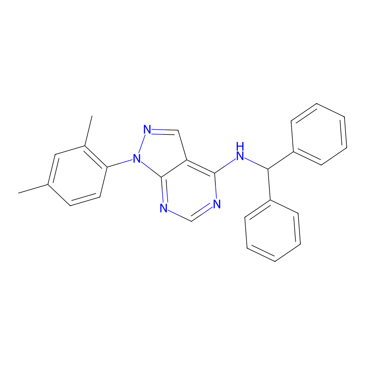 1-(2,4-dimethylphenyl)-N-(diphenylmethyl)-1H-pyrazolo[3,4-d]pyrimidin-4-amine molecular structure, CAS 393823-00-2