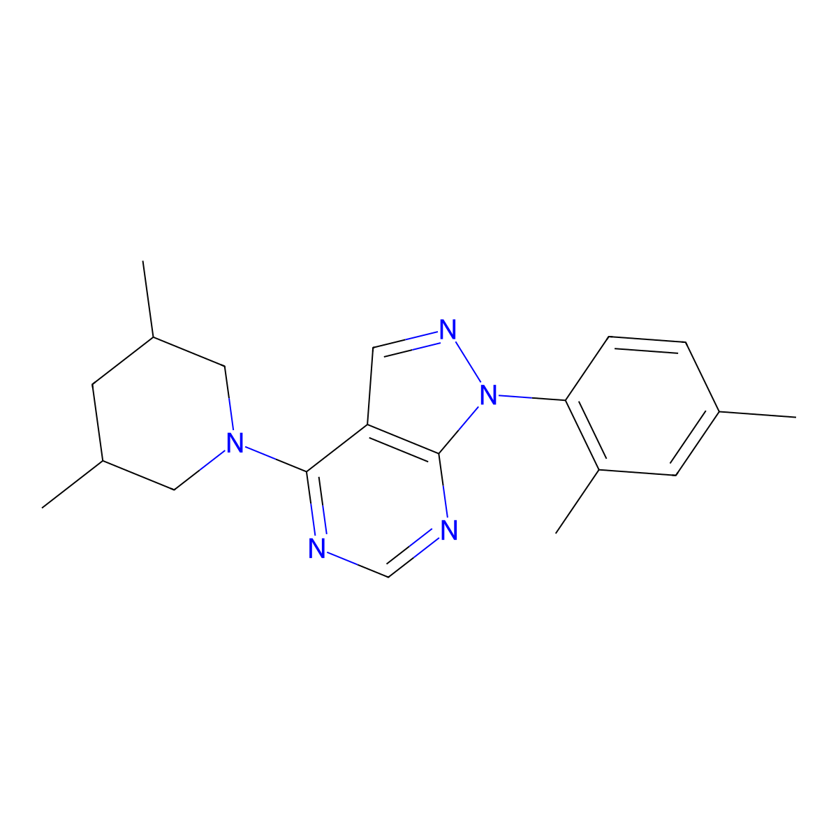 1-(2,4-Dimethylphenyl)-4-(3,5-dimethylpiperidyl)pyrazolo[5,4-d]pyrimidine molecular structure, CAS 393823-04-6