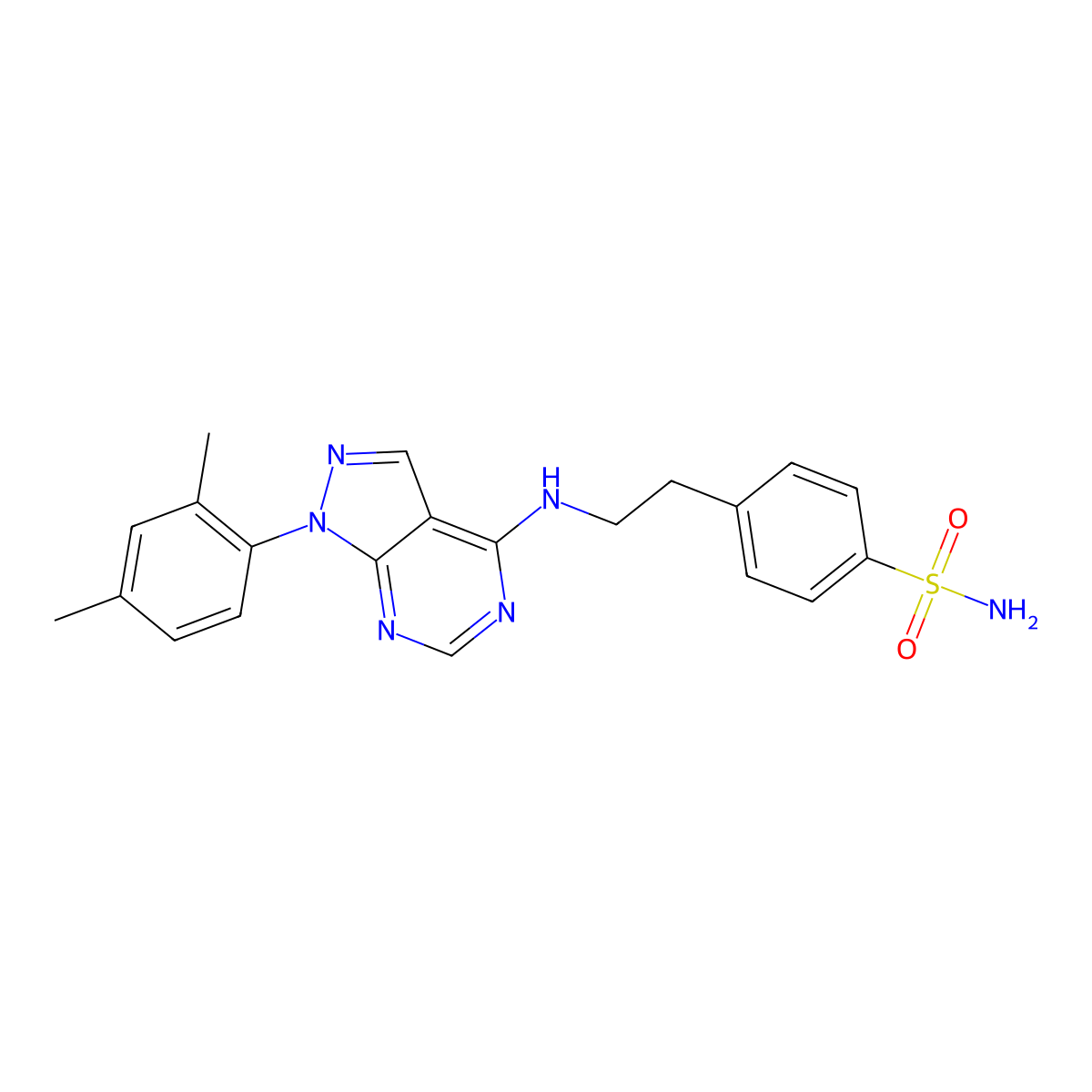 4-[2-[[1-(2,4-Dimethylphenyl)pyrazolo[3,4-d]pyrimidin-4-yl]amino]ethyl]benzenesulfonamide molecular structure, CAS 393823-05-7