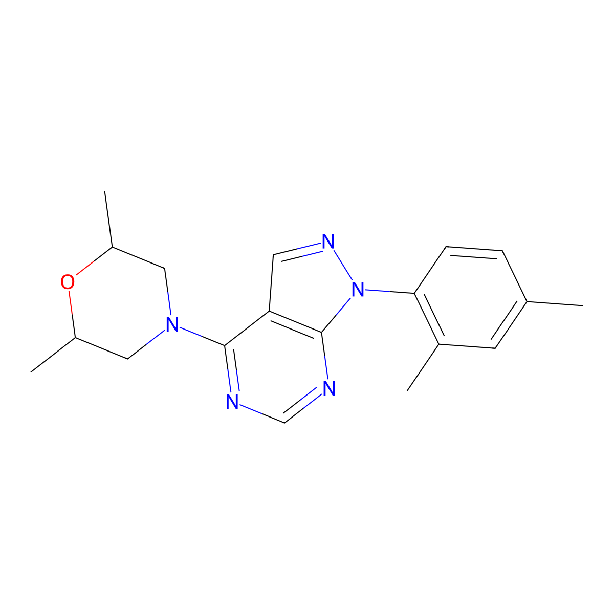 4-[1-(2,4-Dimethylphenyl)pyrazolo[3,4-d]pyrimidin-4-yl]-2,6-dimethylmorpholine molecular structure, CAS 393823-08-0