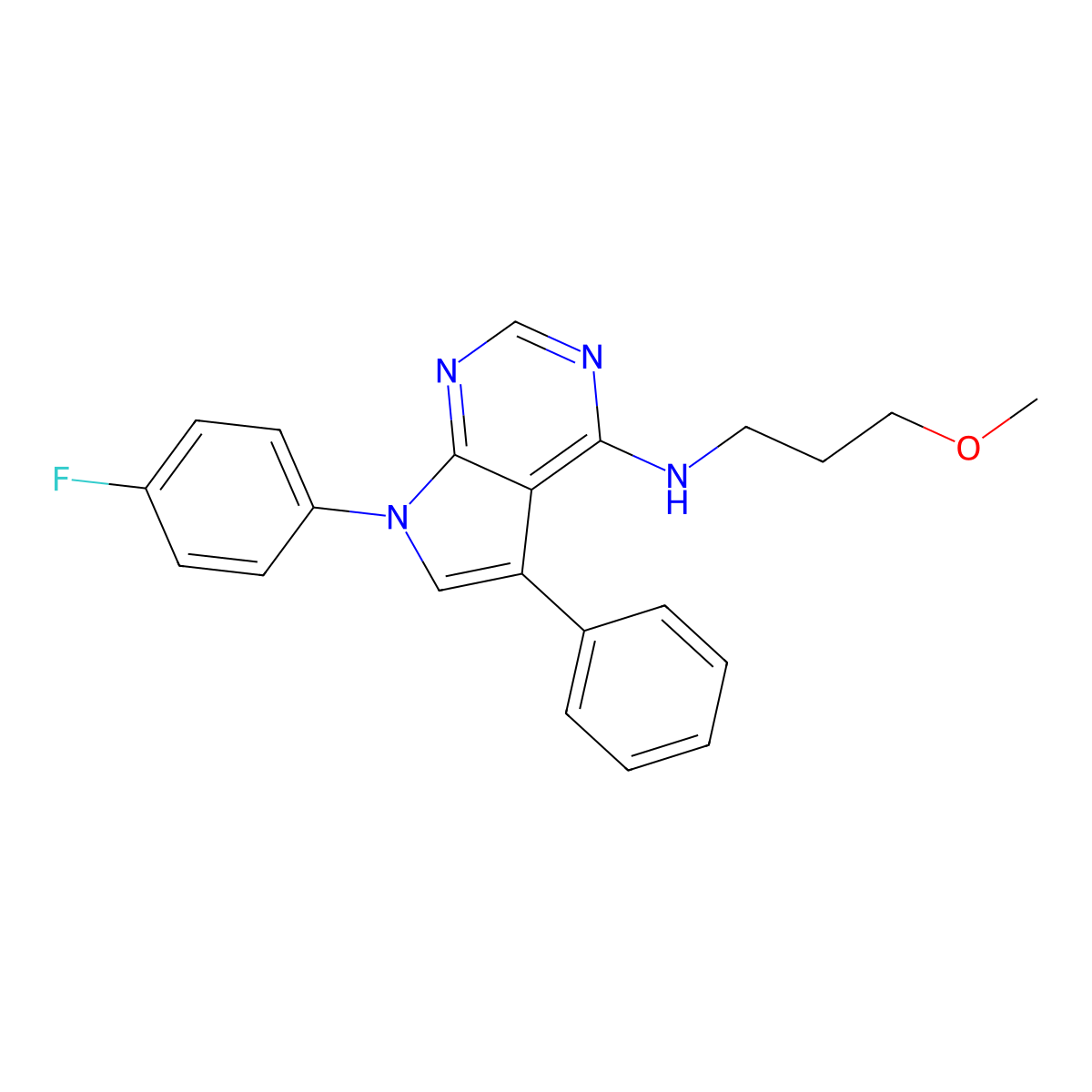 7-(4-fluorophenyl)-N-(3-methoxypropyl)-5-phenyl-7H-pyrrolo[2,3-d]pyrimidin-4-amine molecular structure, CAS 393823-16-0