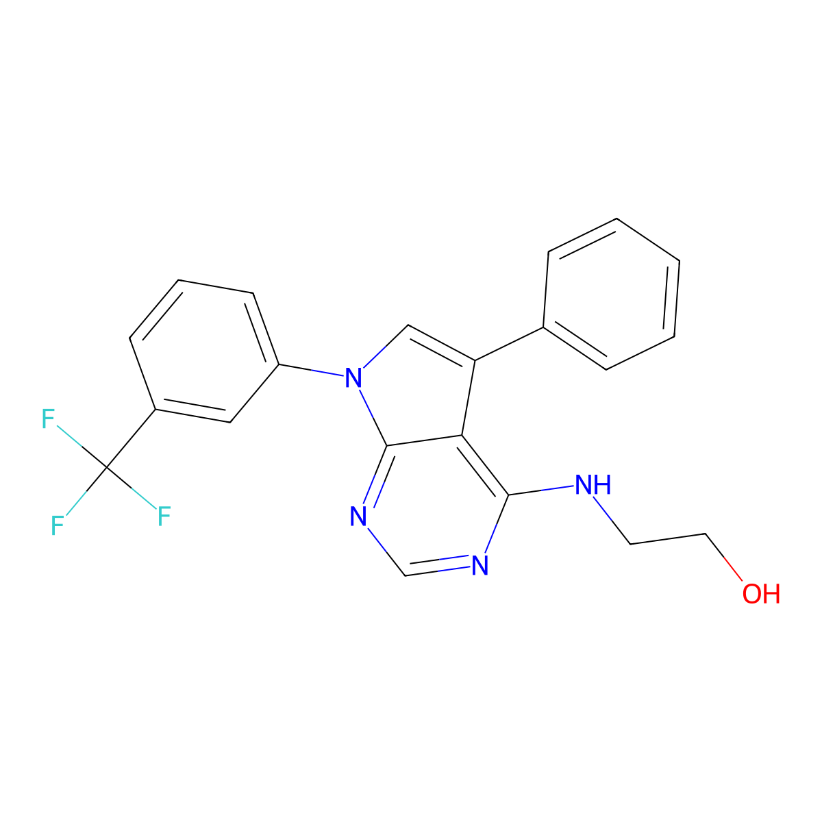 2-[[5-Phenyl-7-[3-(trifluoromethyl)phenyl]pyrrolo[2,3-d]pyrimidin-4-yl]amino]ethanol molecular structure, CAS 393823-20-6