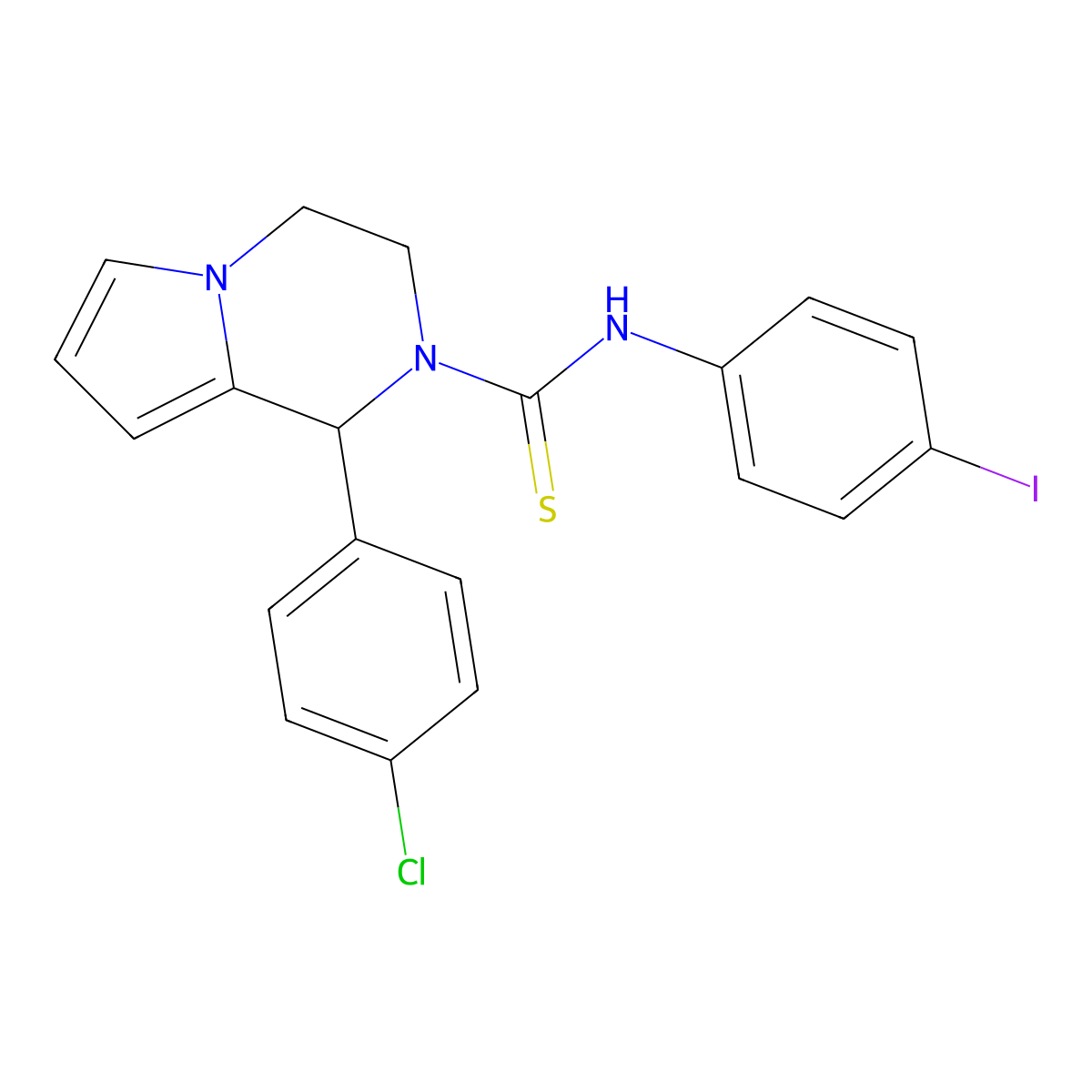 1-(4-chlorophenyl)-N-(4-iodophenyl)-3,4-dihydropyrrolo[1,2-a]pyrazine-2(1H)-carbothioamide molecular structure, CAS 393823-86-4