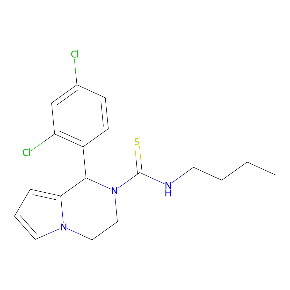 N-butyl-1-(2,4-dichlorophenyl)-3,4-dihydropyrrolo[1,2-a]pyrazine-2(1H)-carbothioamide molecular structure, CAS 393825-22-4