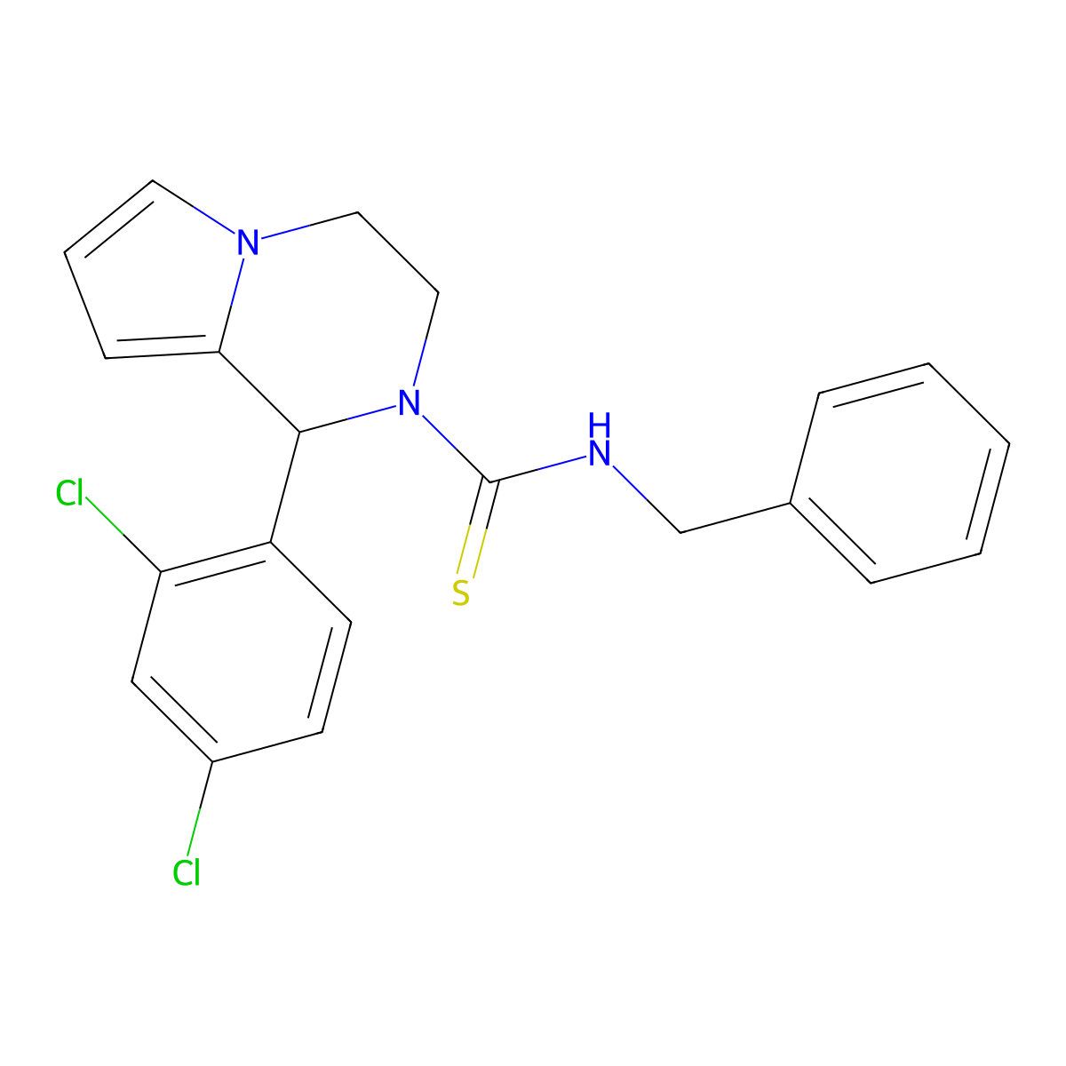 N-benzyl-1-(2,4-dichlorophenyl)-3,4-dihydropyrrolo[1,2-a]pyrazine-2(1H)-carbothioamide molecular structure, CAS 393825-24-6