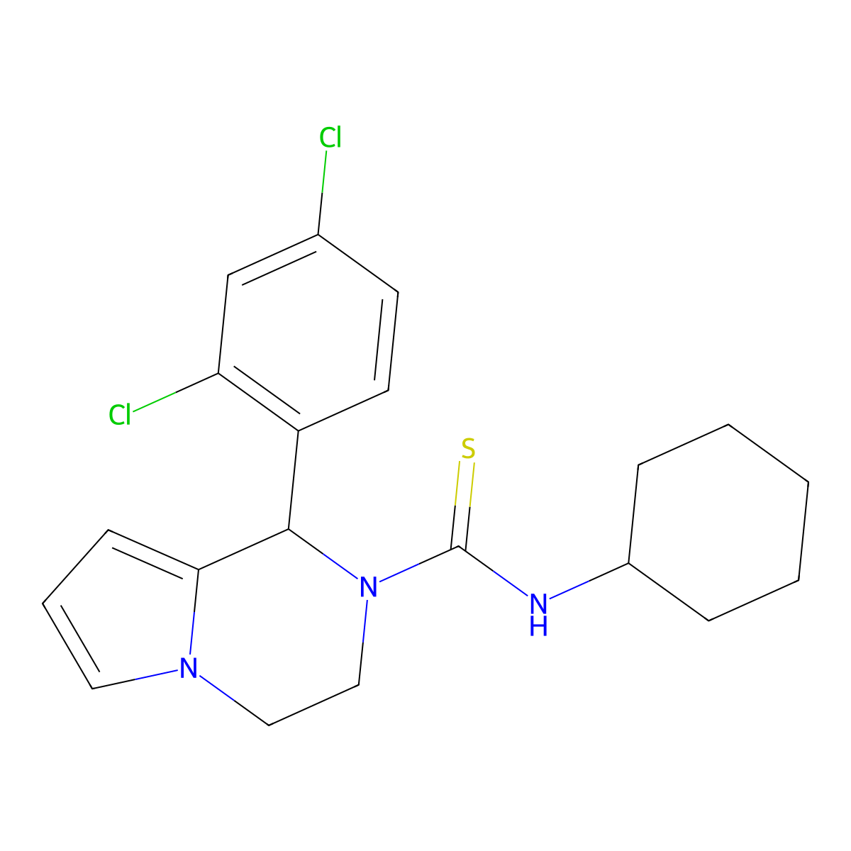 N-cyclohexyl-1-(2,4-dichlorophenyl)-3,4-dihydropyrrolo[1,2-a]pyrazine-2(1H)-carbothioamide molecular structure, CAS 393825-25-7