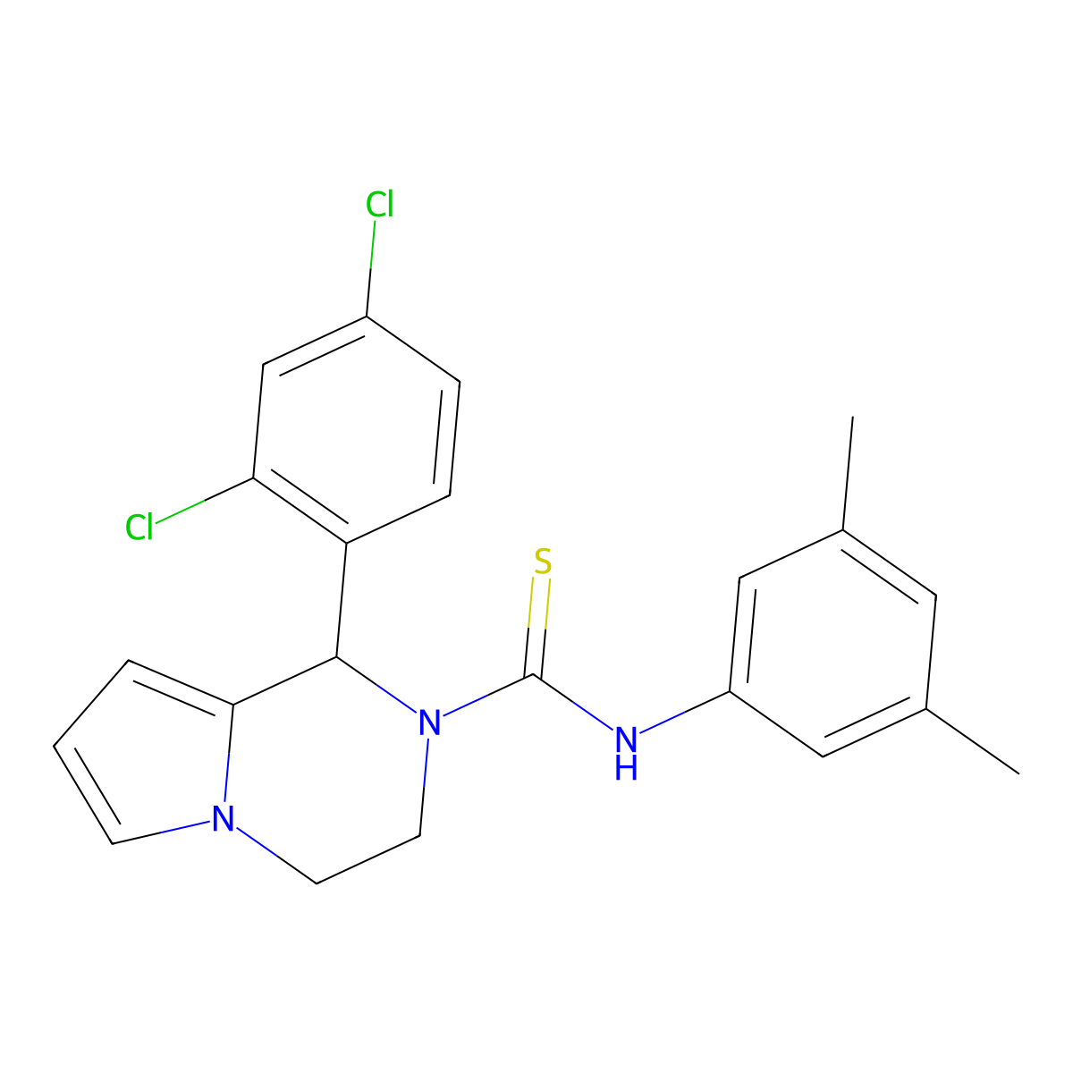1-(2,4-dichlorophenyl)-N-(3,5-dimethylphenyl)-3,4-dihydropyrrolo[1,2-a]pyrazine-2(1H)-carbothioamide molecular structure, CAS 393825-48-4