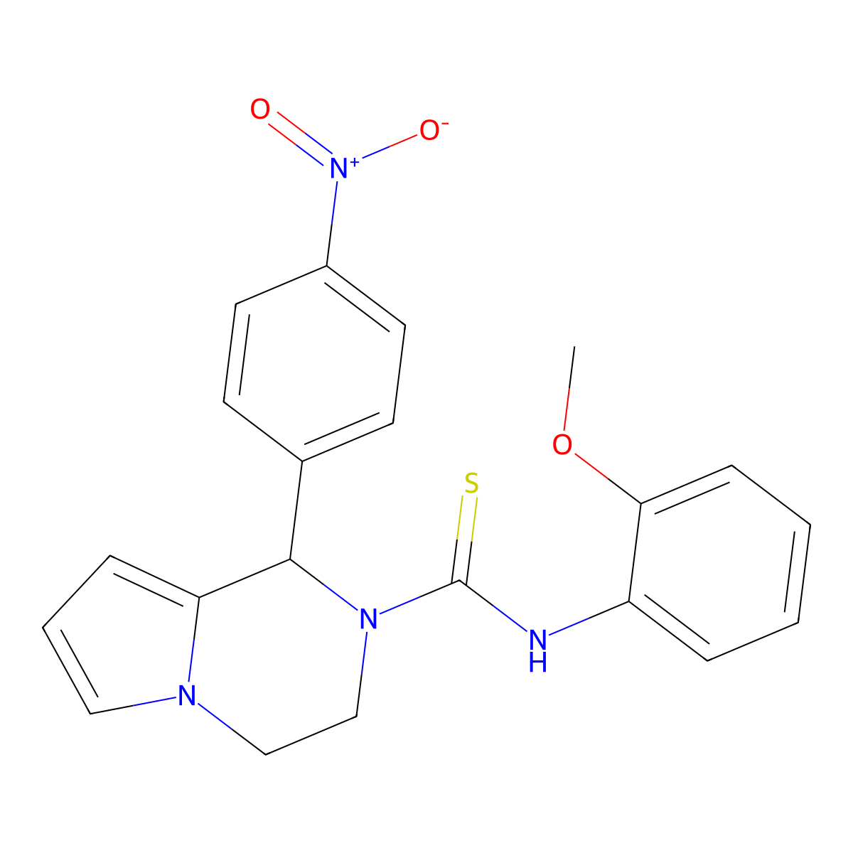 N-(2-methoxyphenyl)-1-(4-nitrophenyl)-3,4-dihydropyrrolo[1,2-a]pyrazine-2(1H)-carbothioamide molecular structure, CAS 393825-72-4