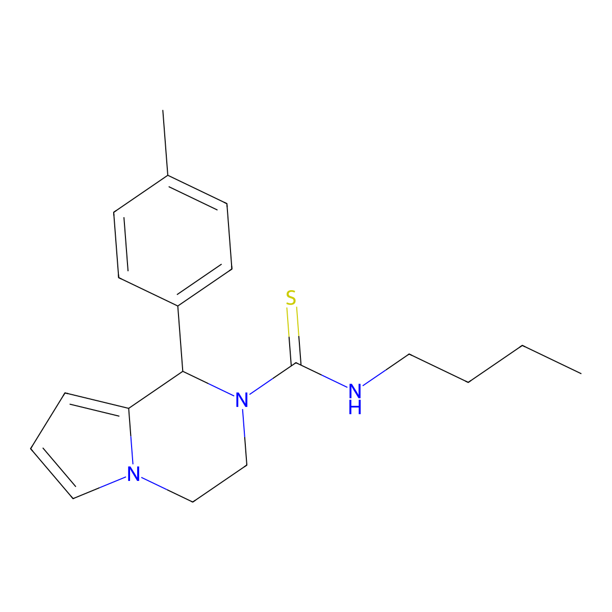 N-butyl-1-(p-tolyl)-3,4-dihydropyrrolo[1,2-a]pyrazine-2(1H)-carbothioamide molecular structure, CAS 393830-26-7