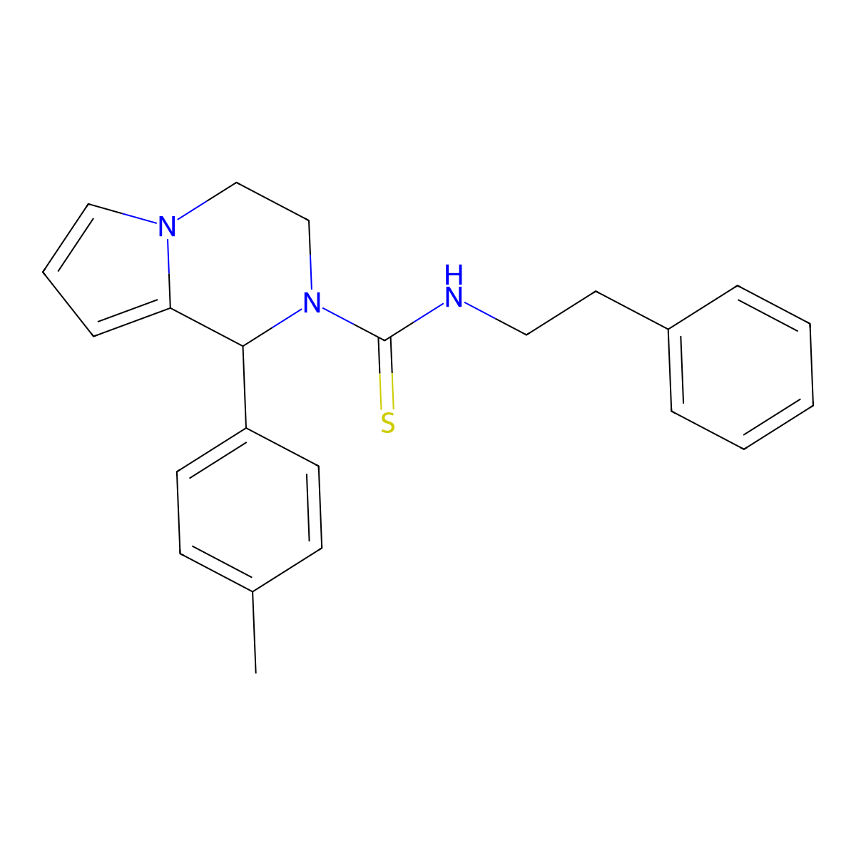 N-phenethyl-1-(p-tolyl)-3,4-dihydropyrrolo[1,2-a]pyrazine-2(1H)-carbothioamide molecular structure, CAS 393830-30-3