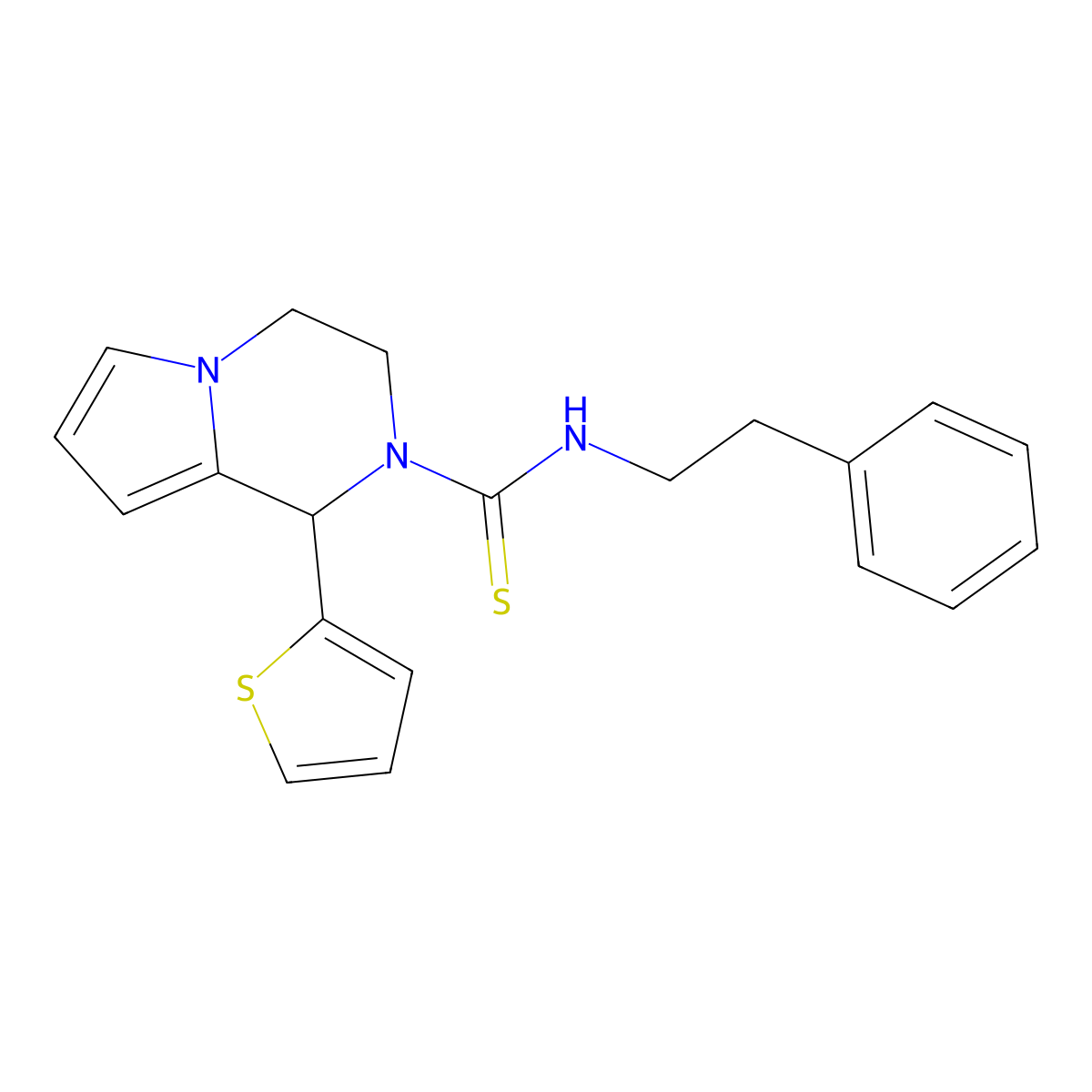 N-phenethyl-1-(thiophen-2-yl)-3,4-dihydropyrrolo[1,2-a]pyrazine-2(1H)-carbothioamide molecular structure, CAS 393831-79-3