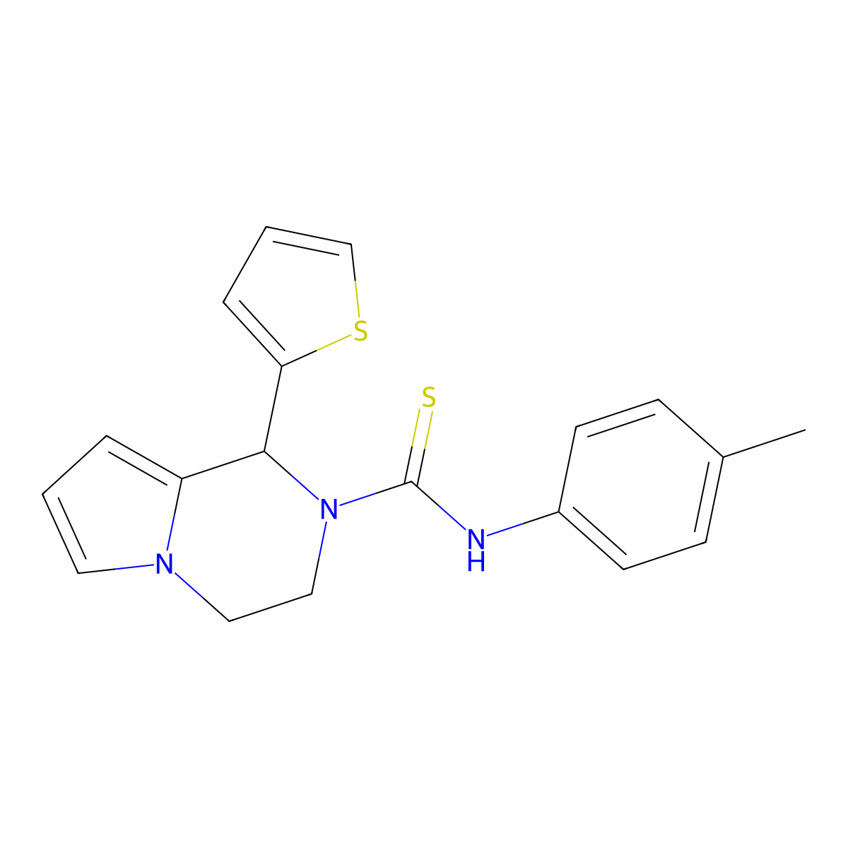 1-(thiophen-2-yl)-N-(p-tolyl)-3,4-dihydropyrrolo[1,2-a]pyrazine-2(1H)-carbothioamide molecular structure, CAS 393831-81-7