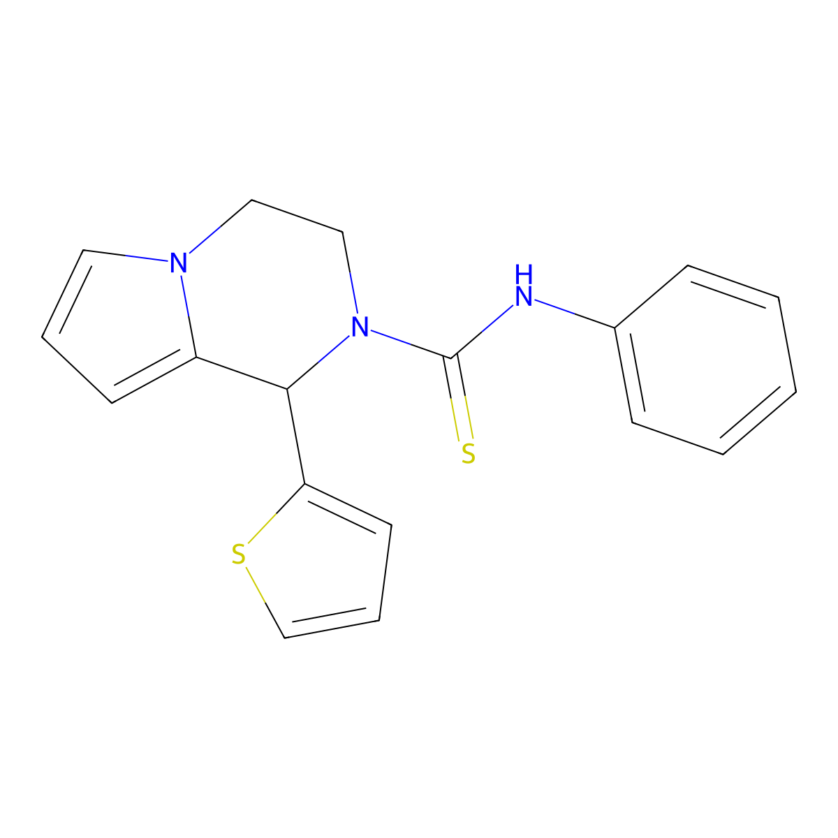 N-phenyl-1-(thiophen-2-yl)-3,4-dihydropyrrolo[1,2-a]pyrazine-2(1H)-carbothioamide molecular structure, CAS 393831-83-9