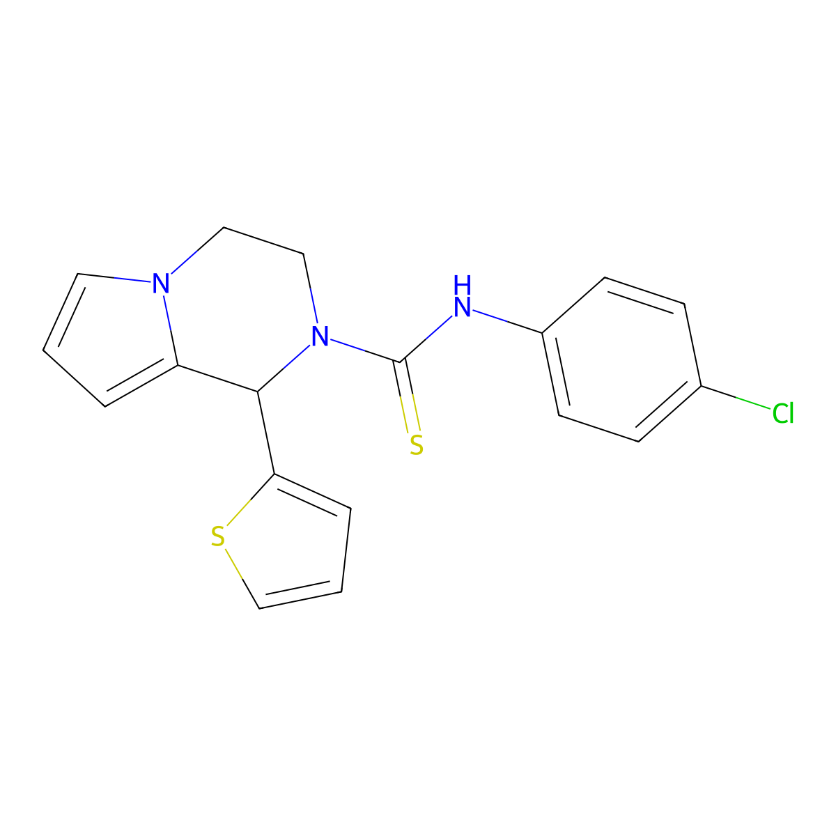 N-(4-chlorophenyl)-1-(thiophen-2-yl)-3,4-dihydropyrrolo[1,2-a]pyrazine-2(1H)-carbothioamide molecular structure, CAS 393831-84-0