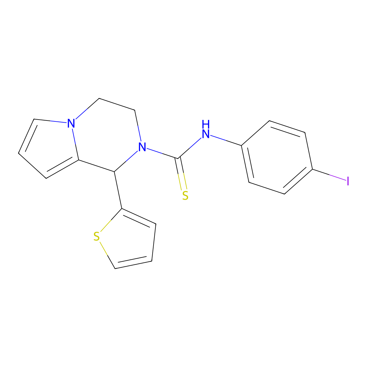 N-(4-iodophenyl)-1-(thiophen-2-yl)-3,4-dihydropyrrolo[1,2-a]pyrazine-2(1H)-carbothioamide molecular structure, CAS 393831-87-3