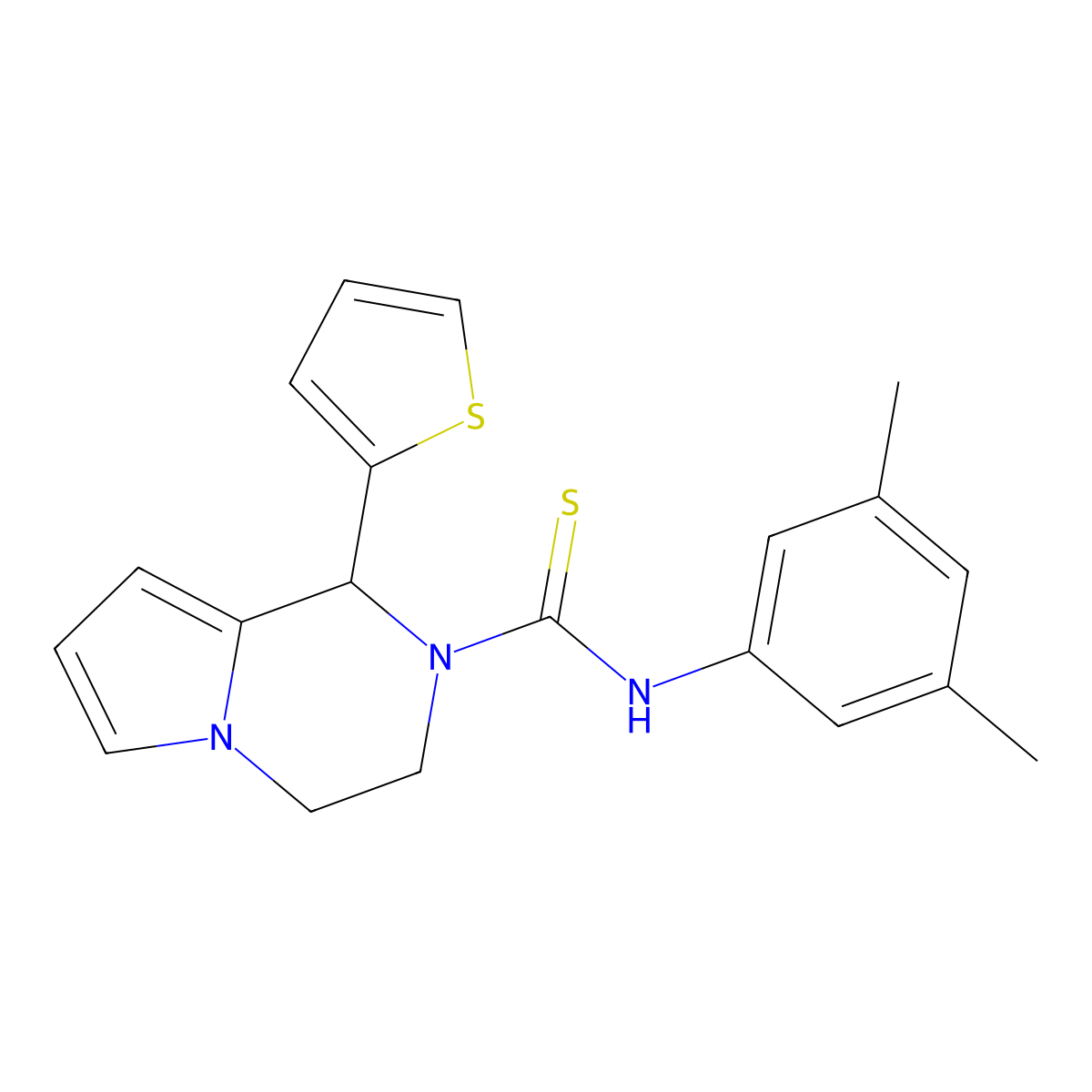 N-(3,5-dimethylphenyl)-1-(thiophen-2-yl)-3,4-dihydropyrrolo[1,2-a]pyrazine-2(1H)-carbothioamide molecular structure, CAS 393832-01-4